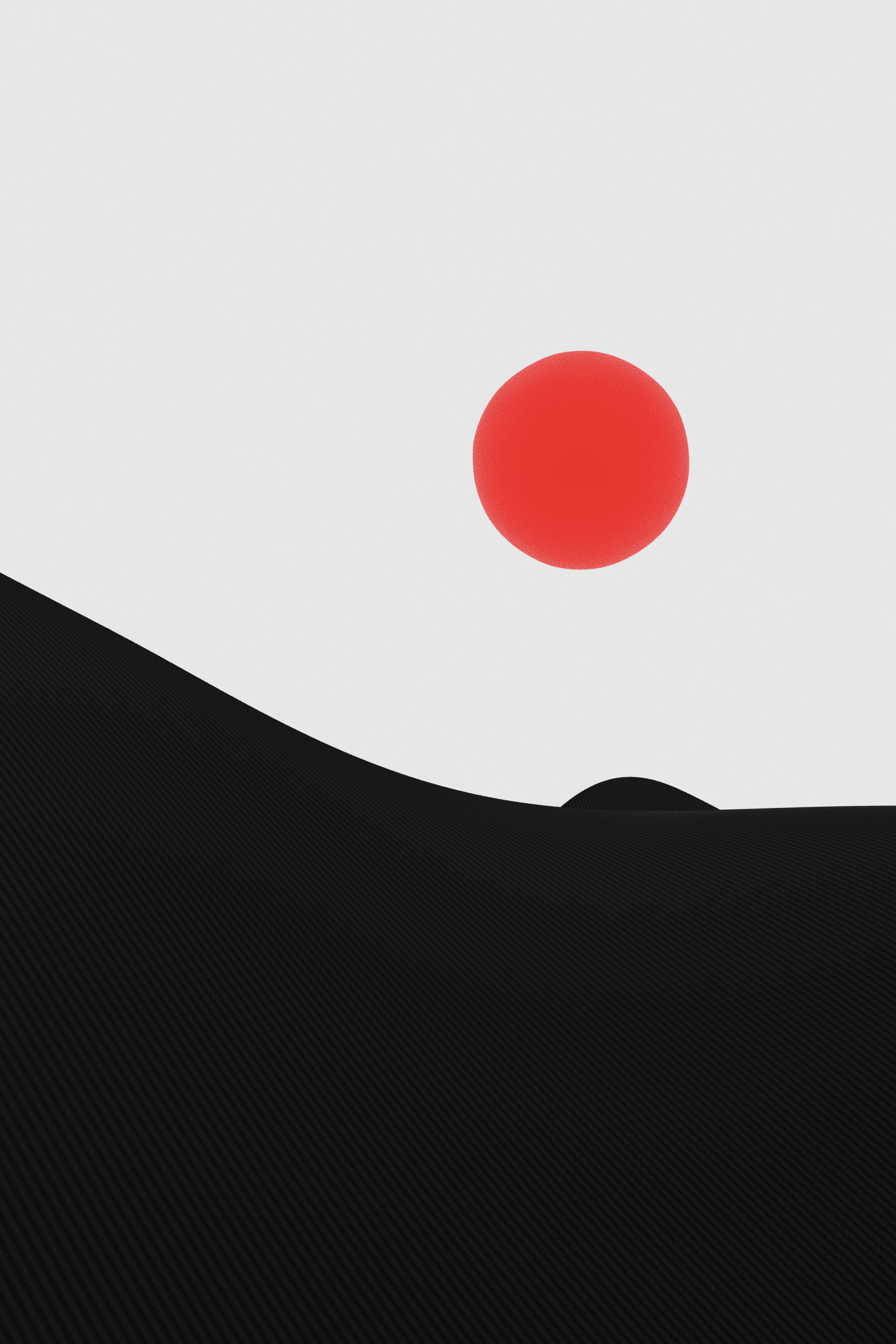 Minimal 3D desert abstraction with red sphere and ribbed dunes, artwork #8 from Desert of Shadows