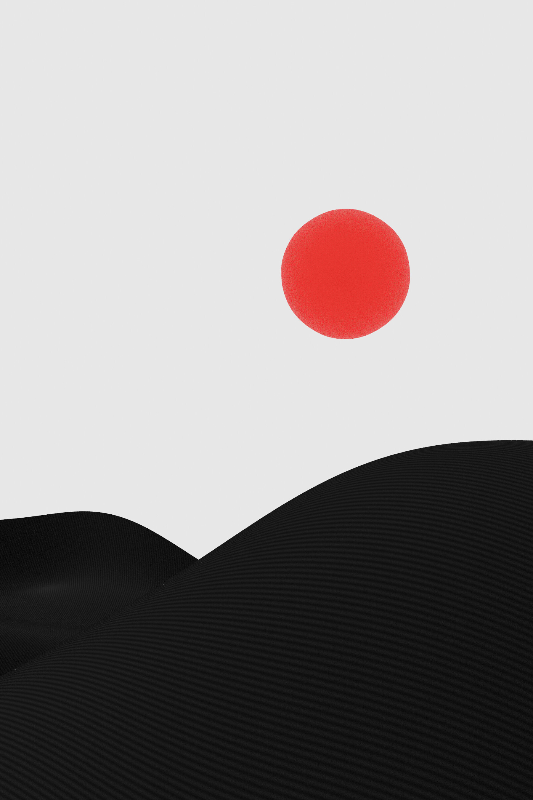 Minimal 3D desert abstraction with red sphere and ribbed dunes, artwork #11 from Desert of Shadows