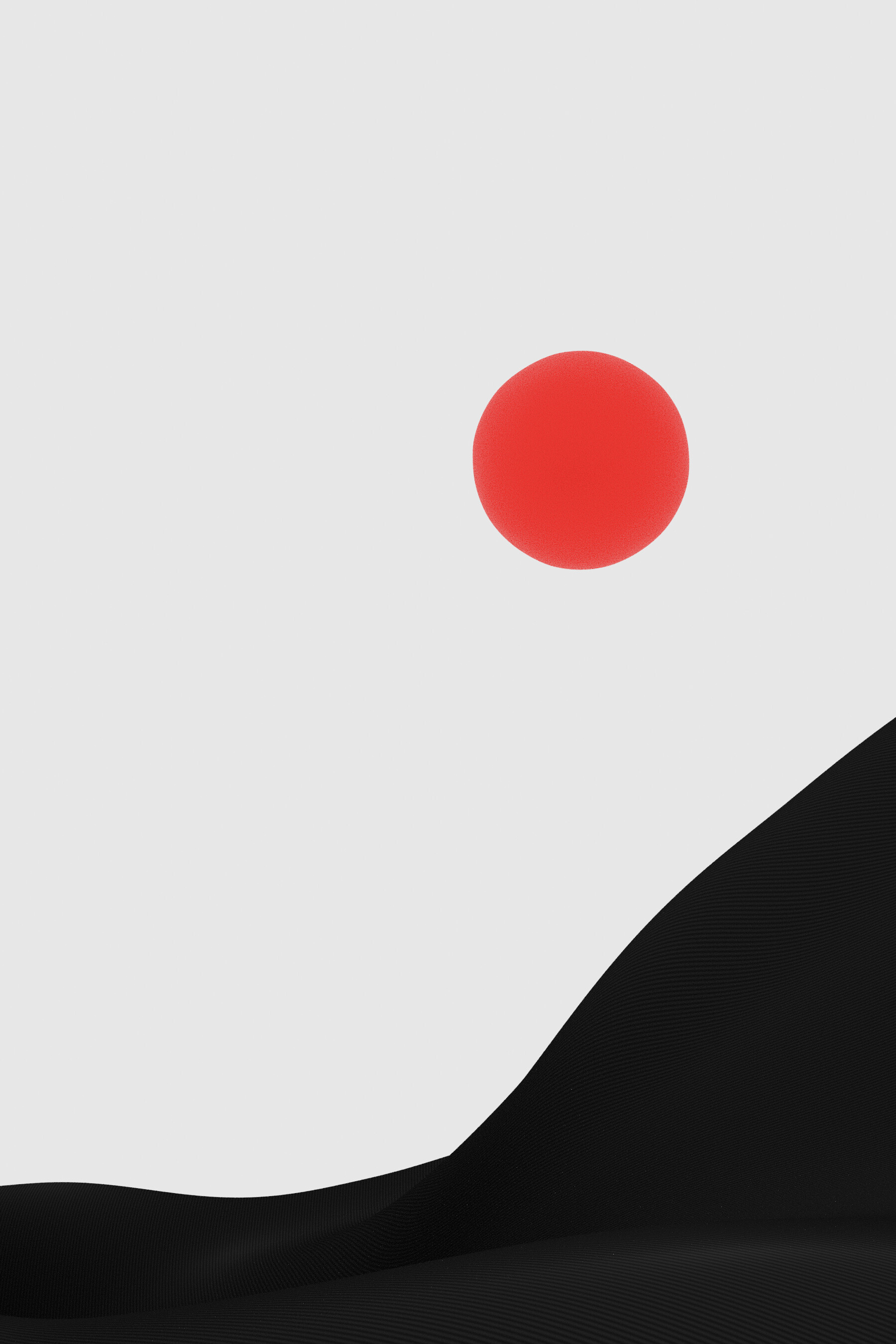 Minimal 3D desert abstraction with red sphere and ribbed dunes, artwork #12 from Desert of Shadows