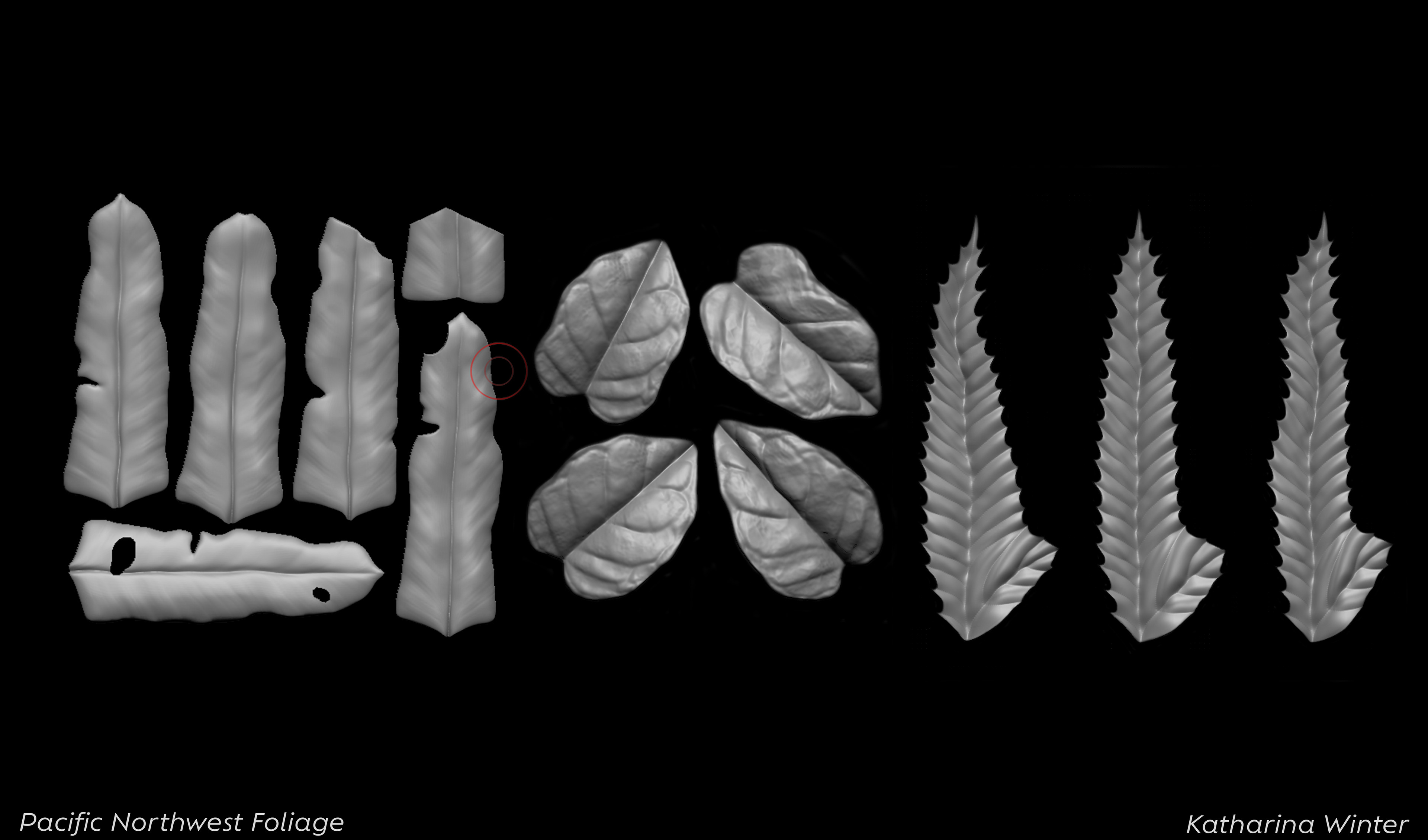 The leaves were created in ZBrush for iPad, then exported to the desktop version for layout and further adjustments.