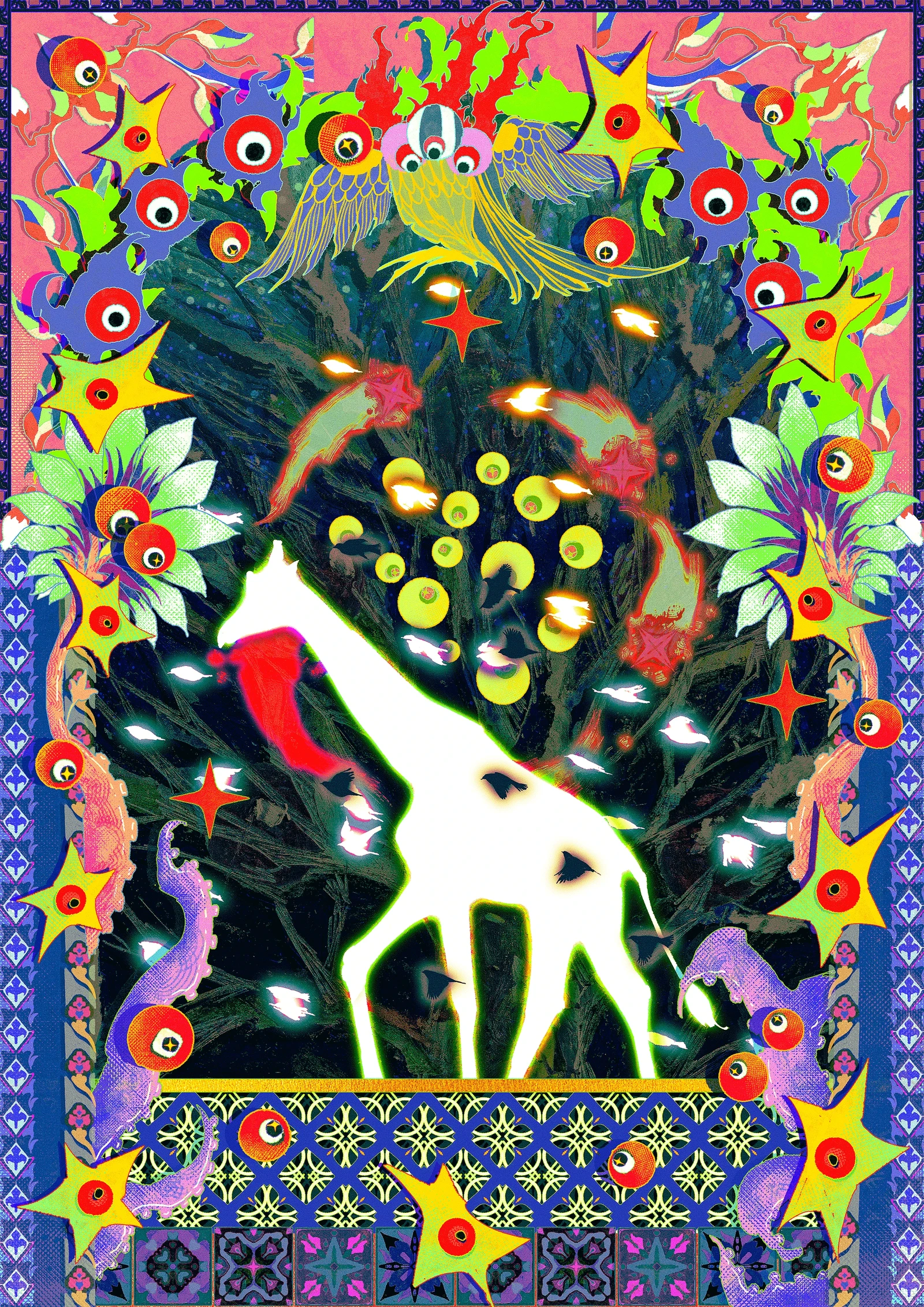 Thus, the giraffe carried the birds away.