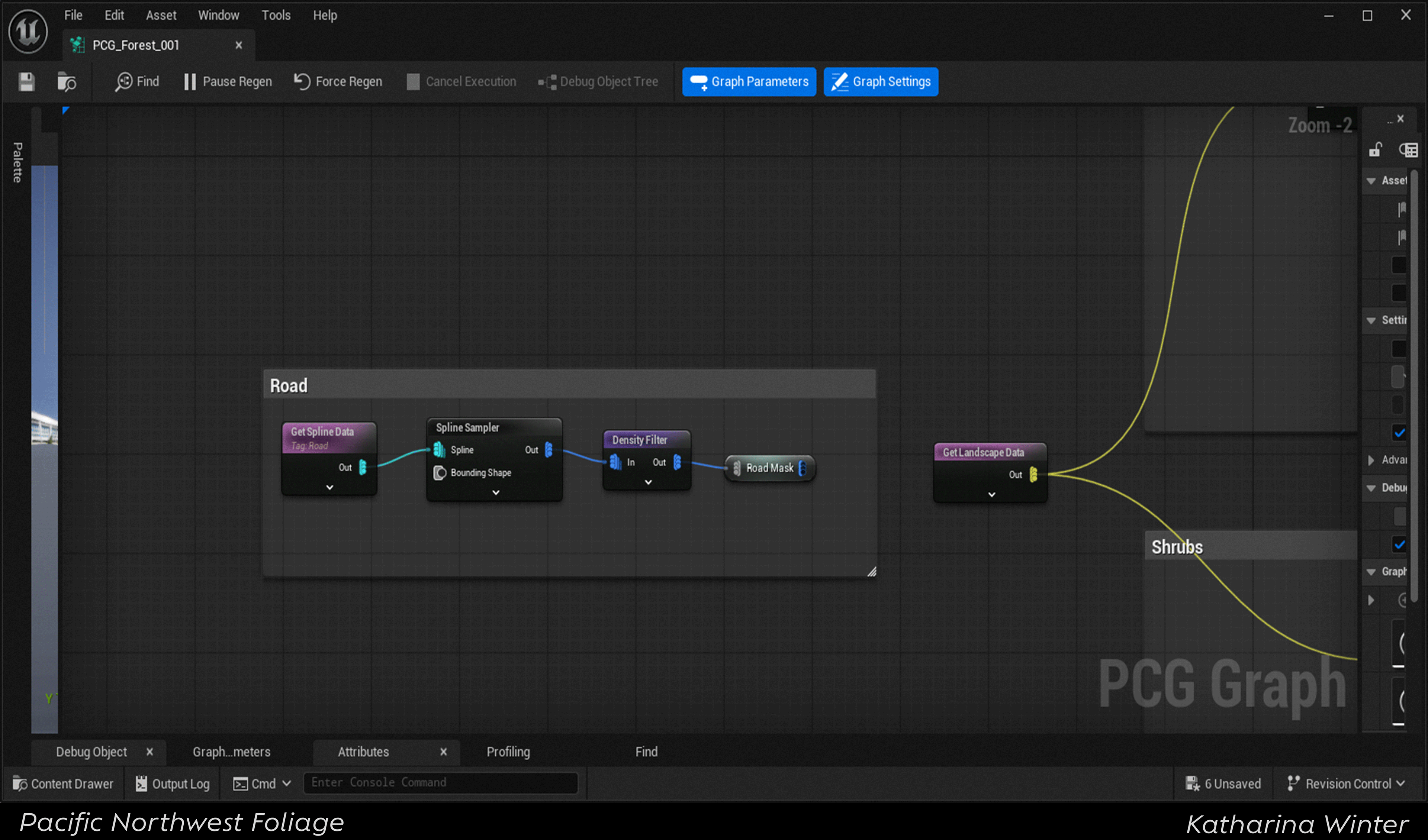 After finding Chris Murphy's presentation on PCG, I decided to experiment with it to scatter my foliage.