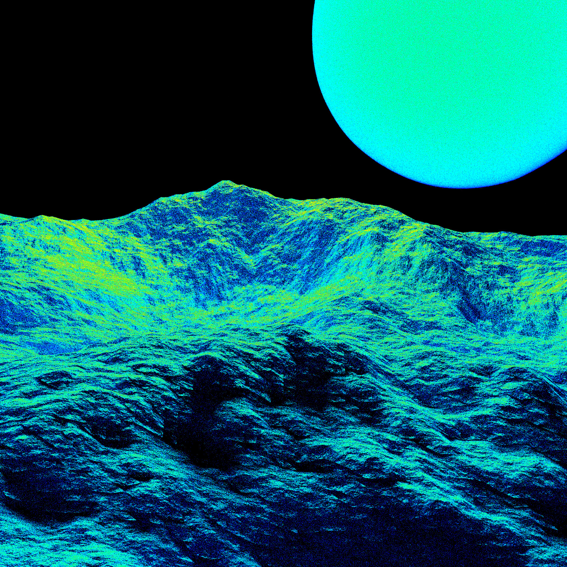 Electric blue alien landscape under neon light, artwork #7 from Tides of Neon Silence