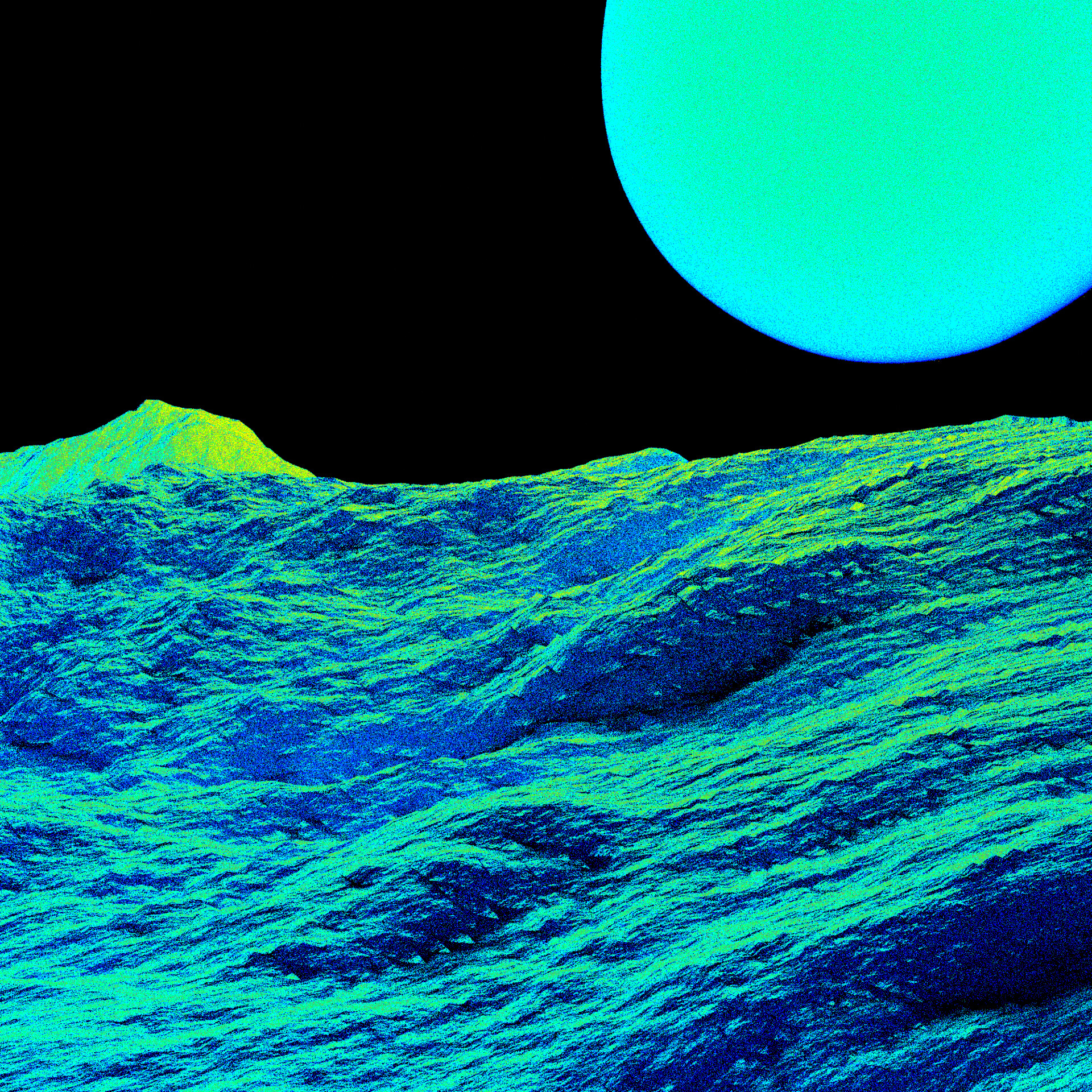 Electric blue alien landscape under neon light, artwork #10 from Tides of Neon Silence