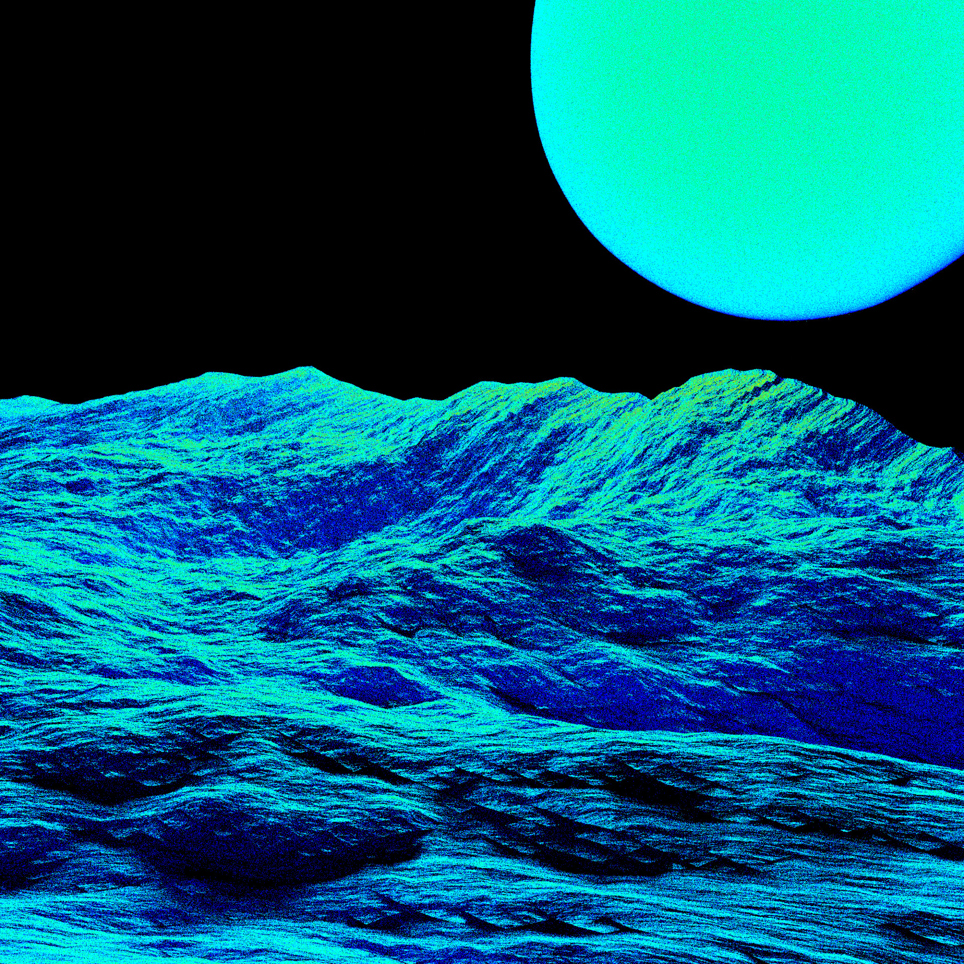 Electric blue alien landscape under neon light, artwork #12 from Tides of Neon Silence