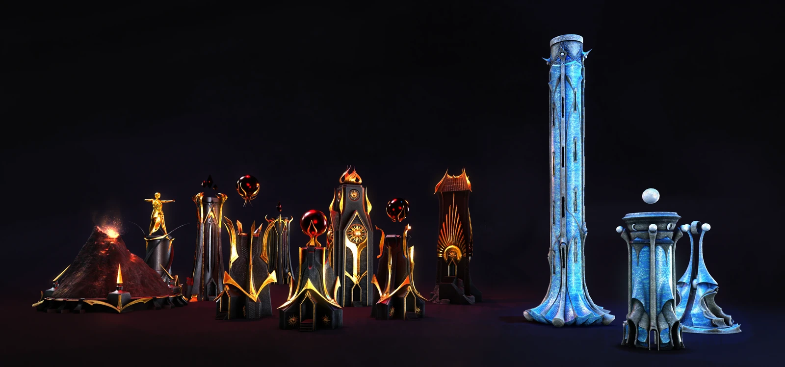 A partial collection of the fire and water towers that I had completed for my client.