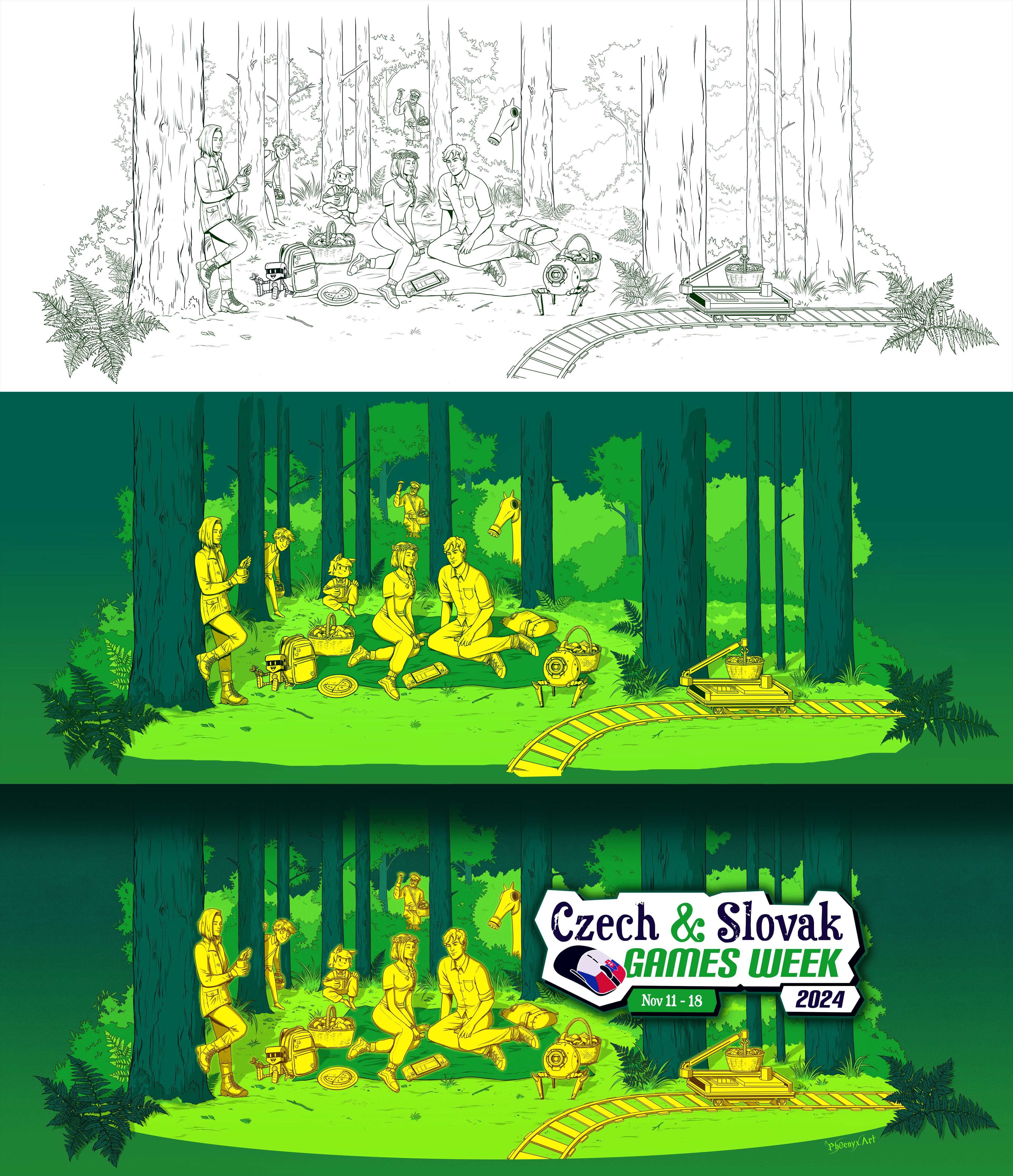 Step by step - lines done in Procreate, the rest in Adobe Photoshop.