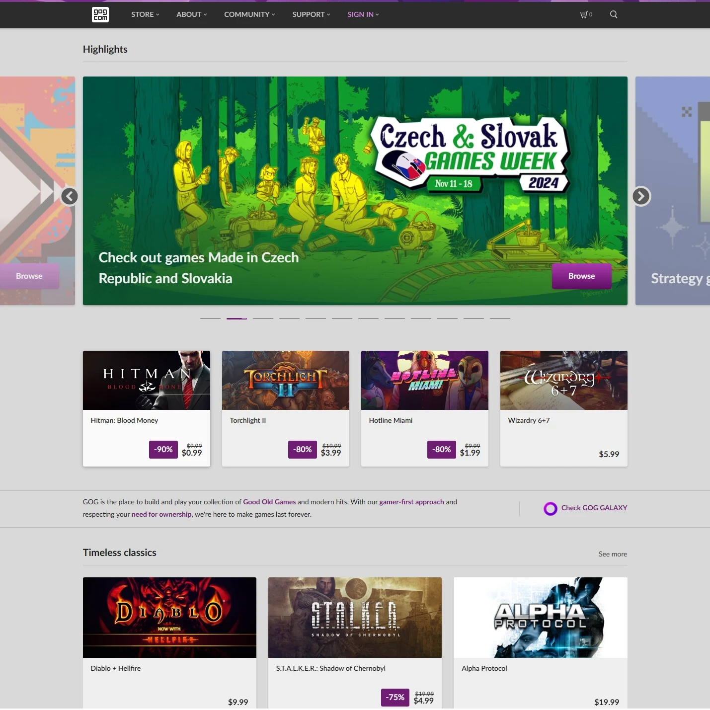 The event featured on the front page of GOG