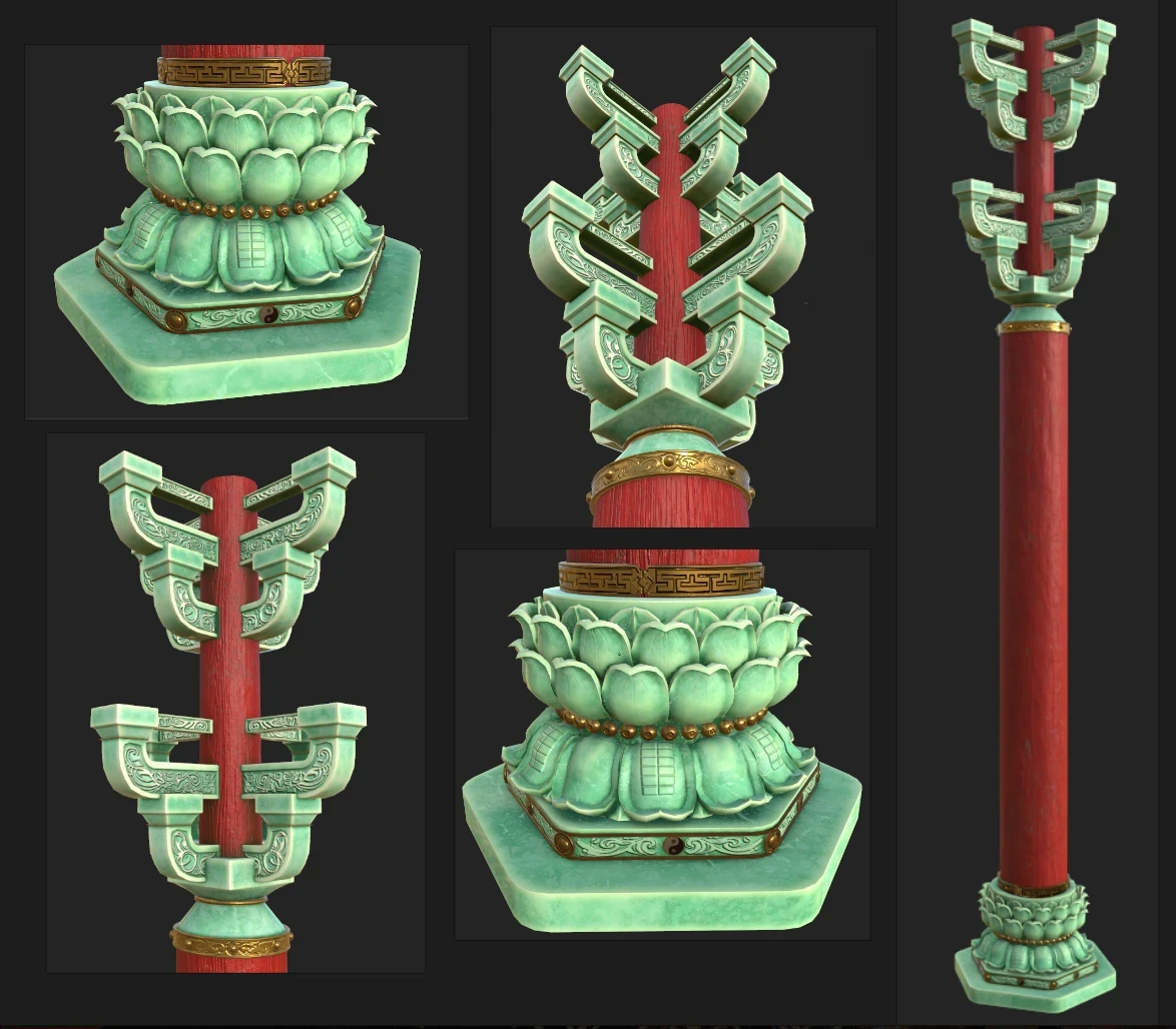 Chinese lotus pillar, modeled and textured