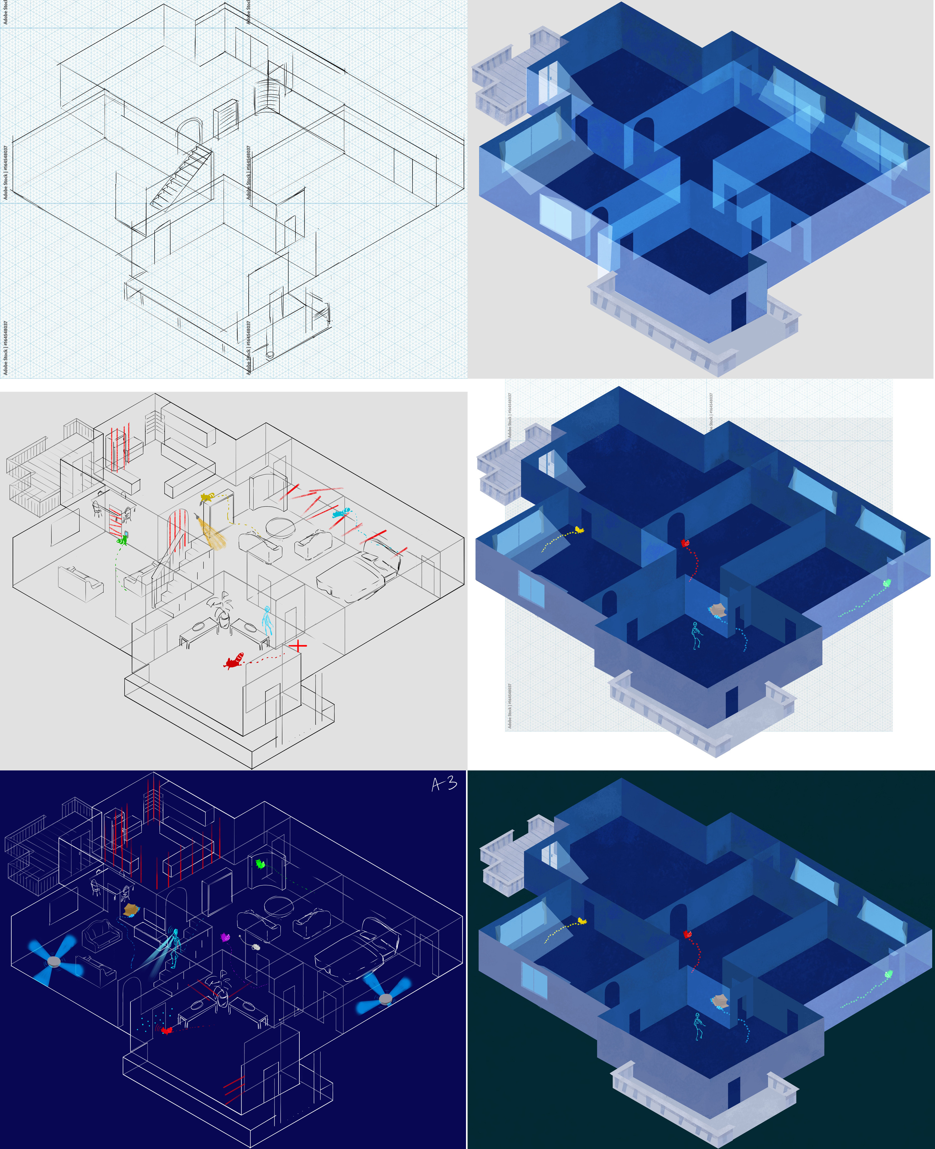 In the early stages of the games' overall level design look, a few of us tried out hands mocking up the vision with sketches and illustrations.