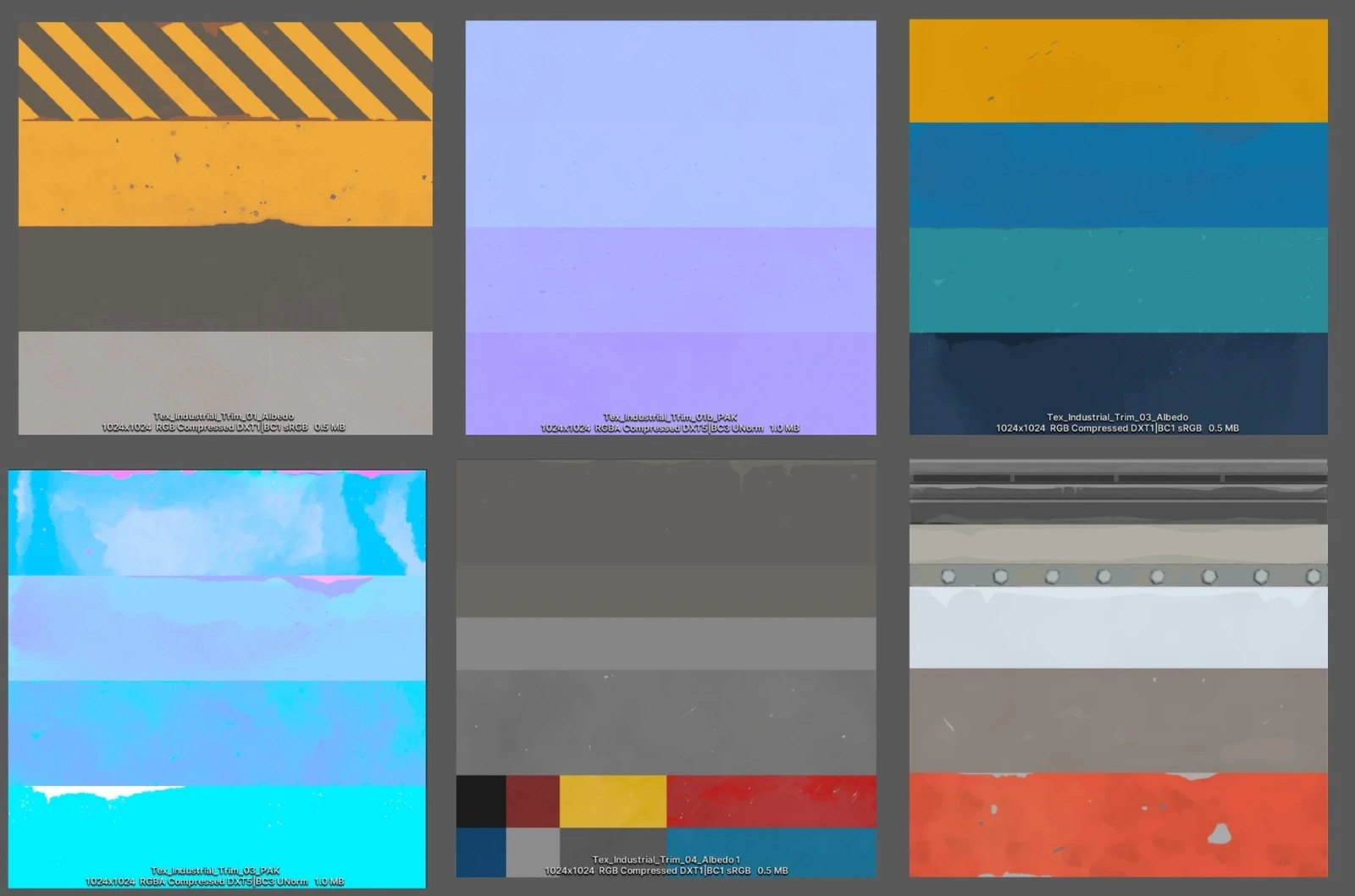 Trim Sheets used for several props in the early stages of development