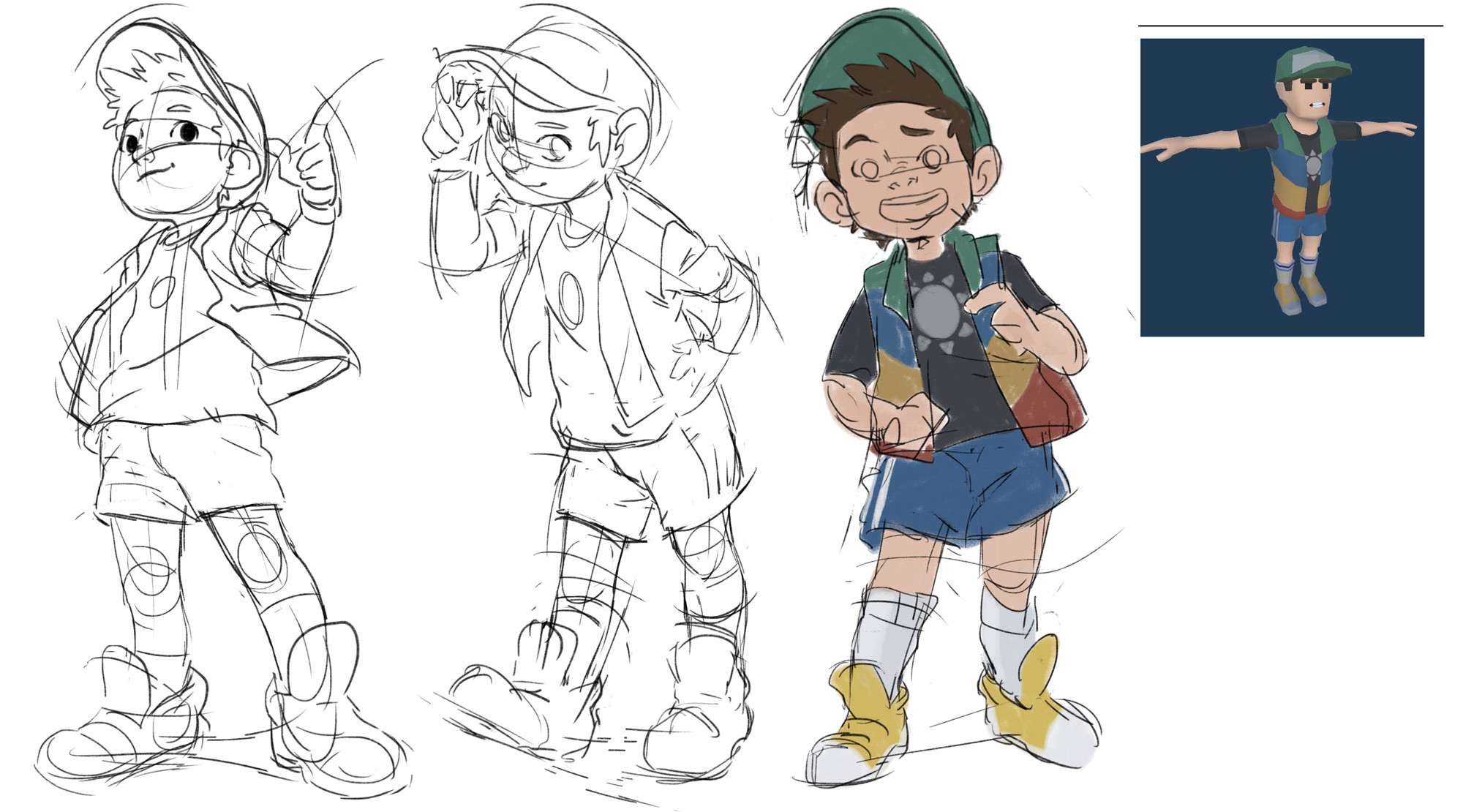 Using 3D model references as a foundation to create clear, stylized 2D designs for our project.