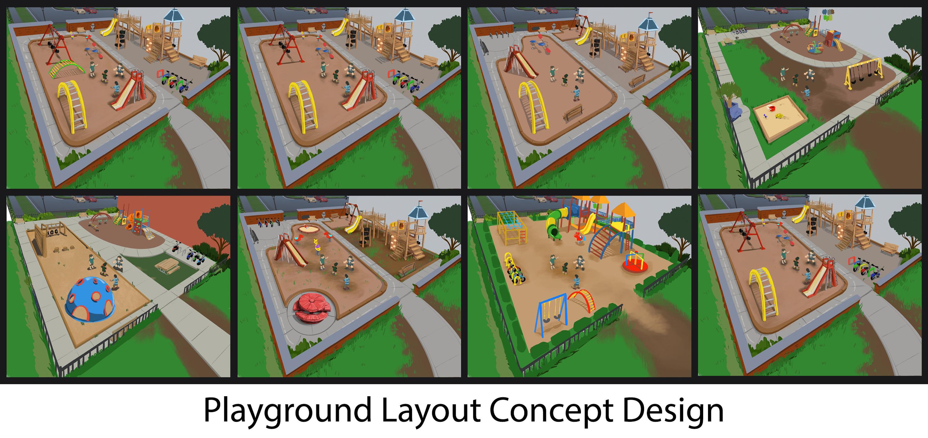 Playground Design Layouts for 3D production ideas.