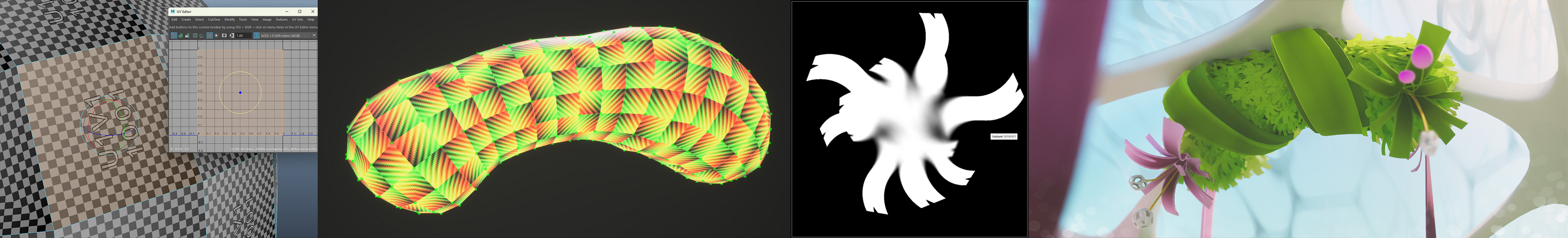 Each face is stacked using the whole UV space, which I then manipulated in the shader together with an alpha. 