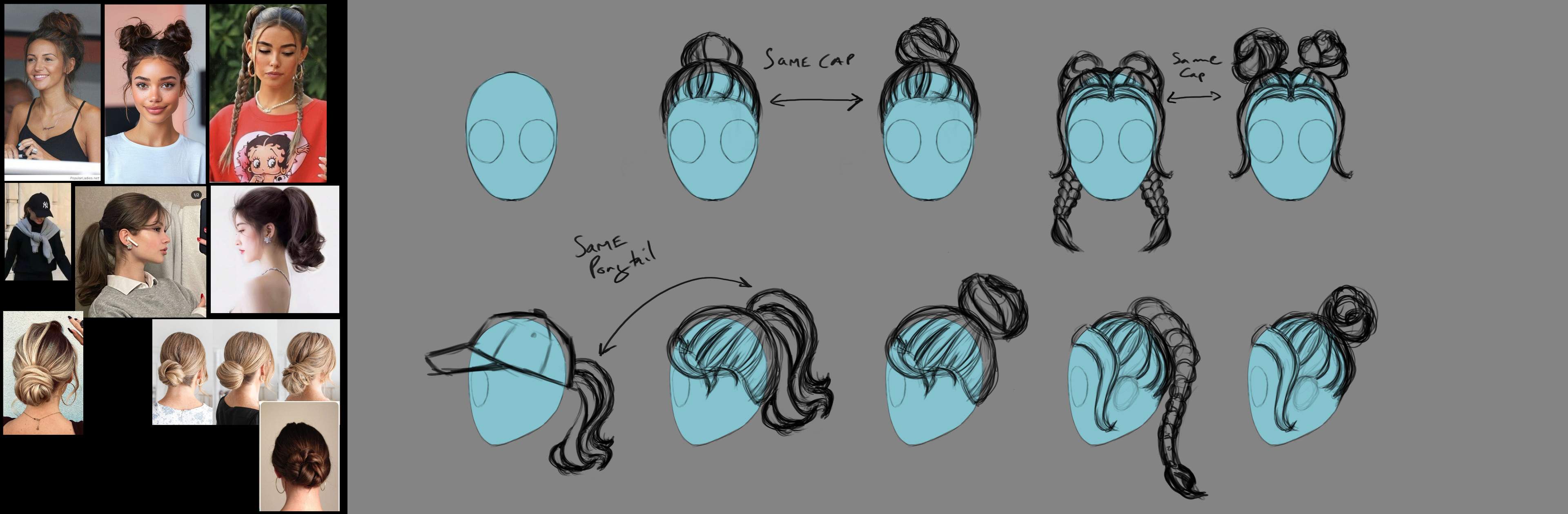 Modular Hairs sketches. Modular hair for internal use to be able to quickly create different hairs. 