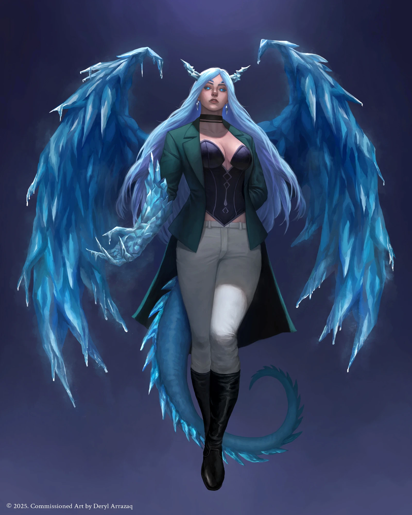 Character: Miyabi Takahashi, The Frostborne Ice Dragon 
Client: Nick Tremande (BR)
Full-body with a basic background.