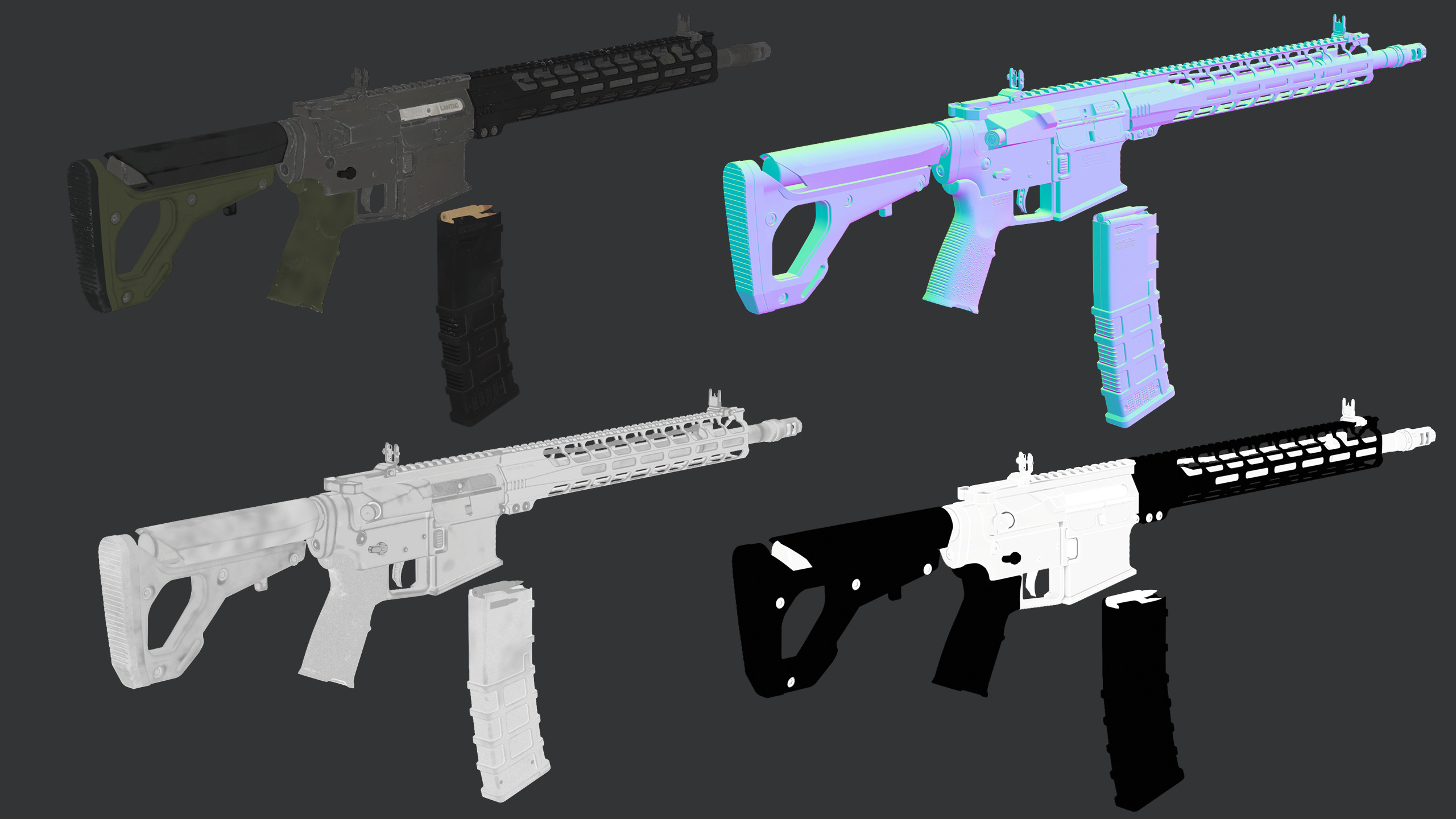 Albedo, Normal, Rough, Metal passes