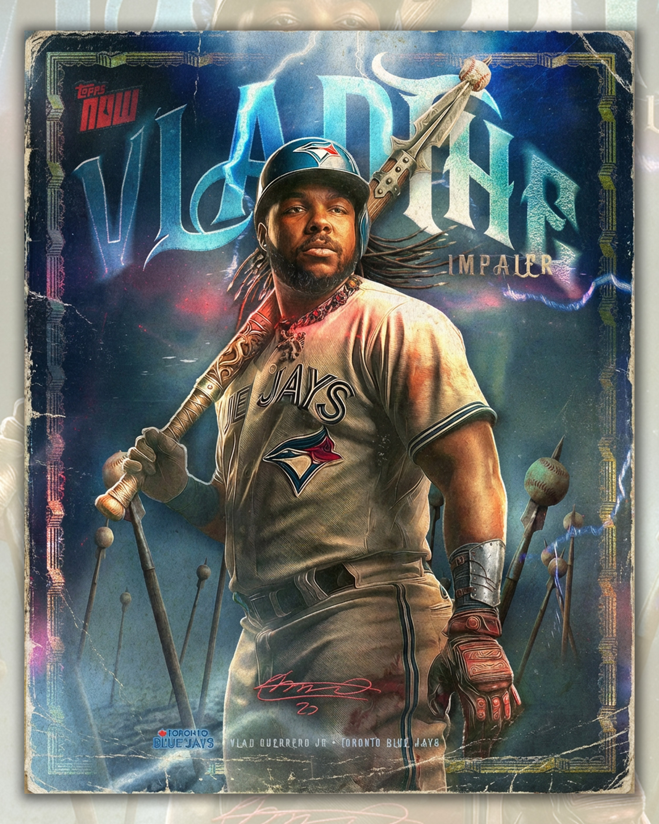 Textured vintage variation of the ‘Vlad The Impaler’ concept, styled like a classic Topps print