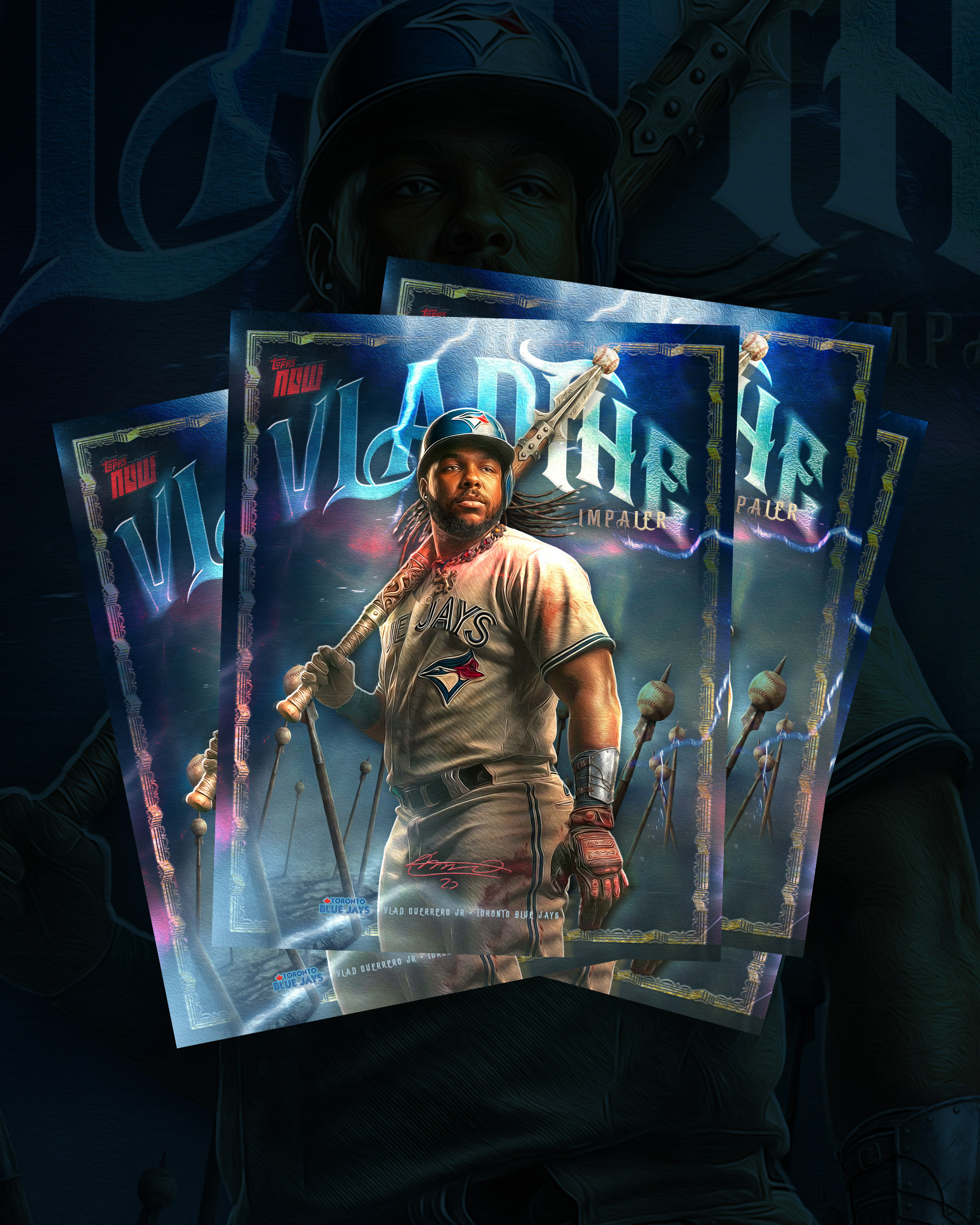 Stacked display showing multiple copies of the final ‘Vlad The Impaler’ card design