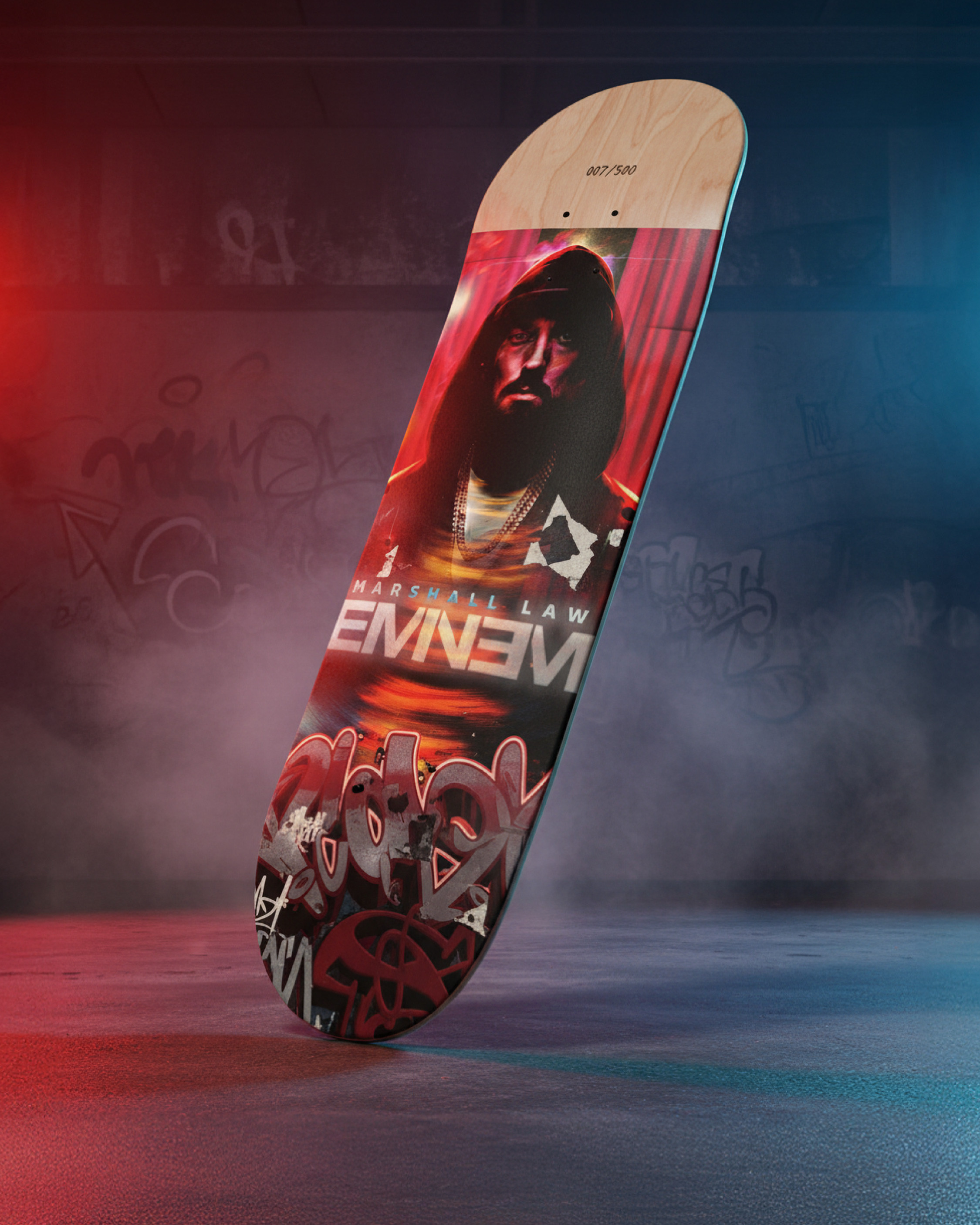 Skate deck artwork bringing the poster into streetwear/lifestyle territory