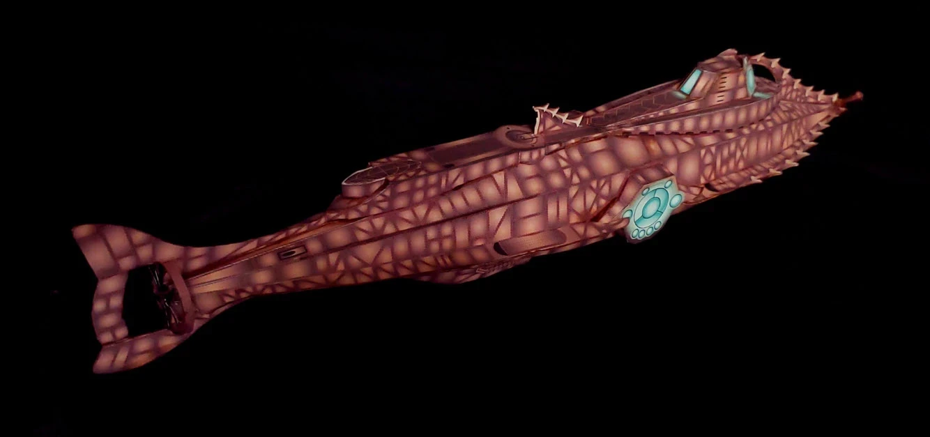 20,0000 Leagues Under the Sea - Nautilus Paper Card Model. Build by Dale Jackson. Designed by Kevin Kittle. Free Model at: https://www.disneyexperience.com/activities/models/20klus_model.php?