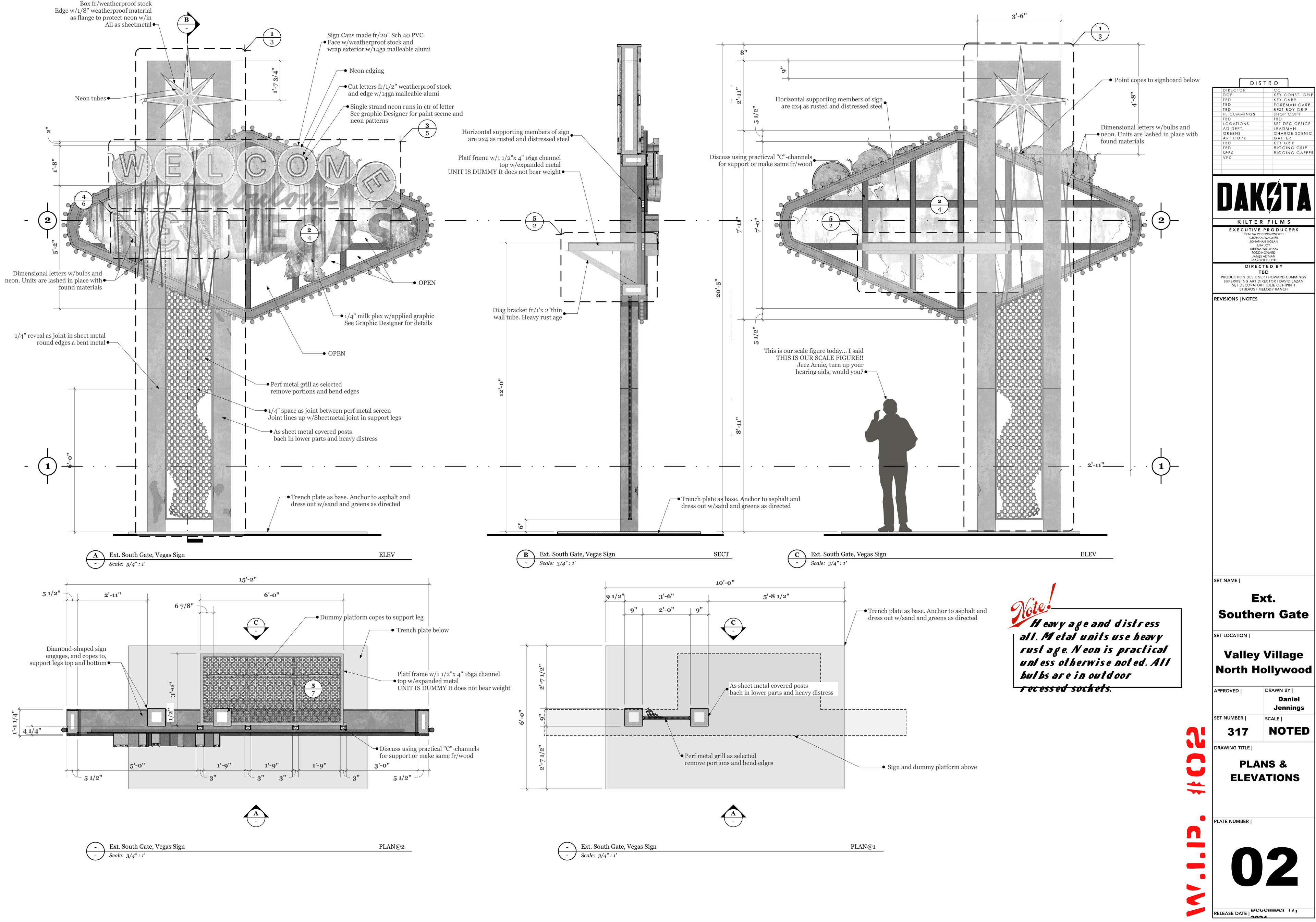 New Vegas sign, plans, and elevations. For such a basic item, it had a LOT of parts. Executed in SketchUp and Layout.