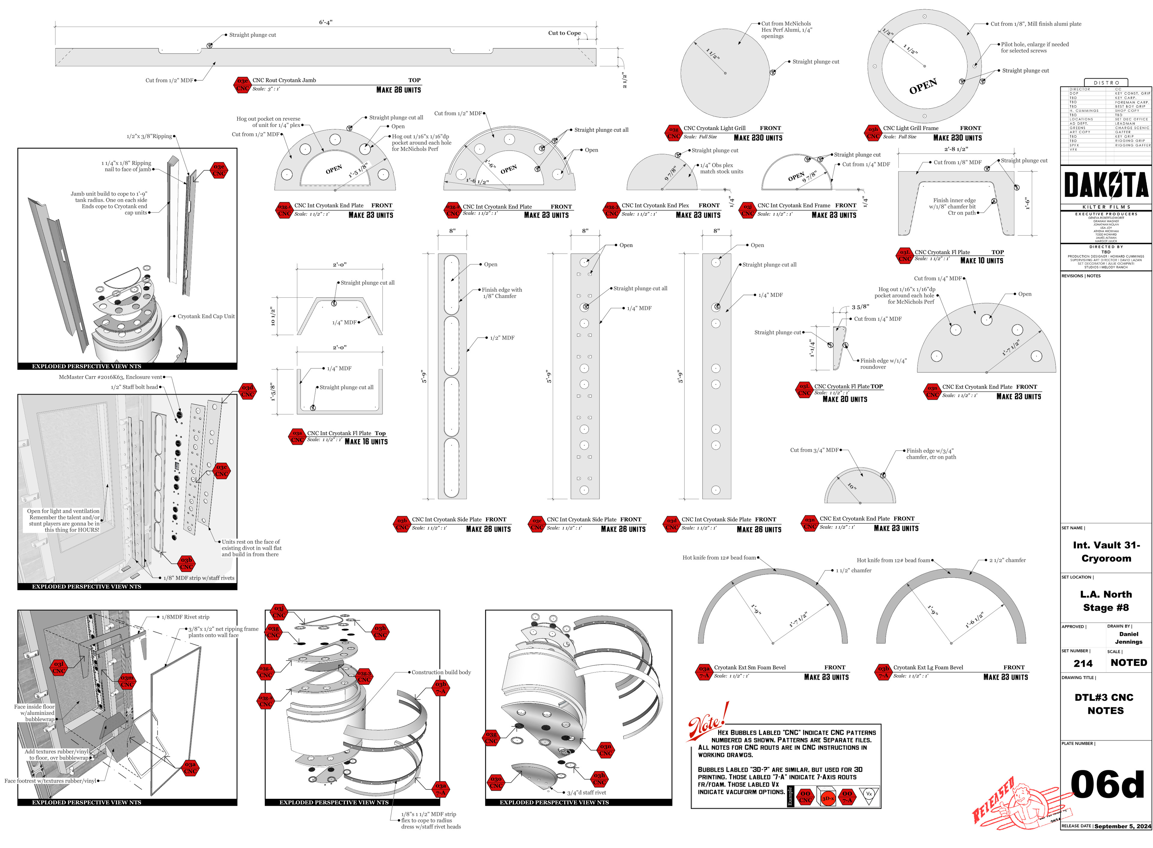 Vault 31, Cryo Chamber, Cryo Pod Detail. These were the CNC router and CNC Foam hotknife notes, and the assembly instructions. Looooooots of parts...