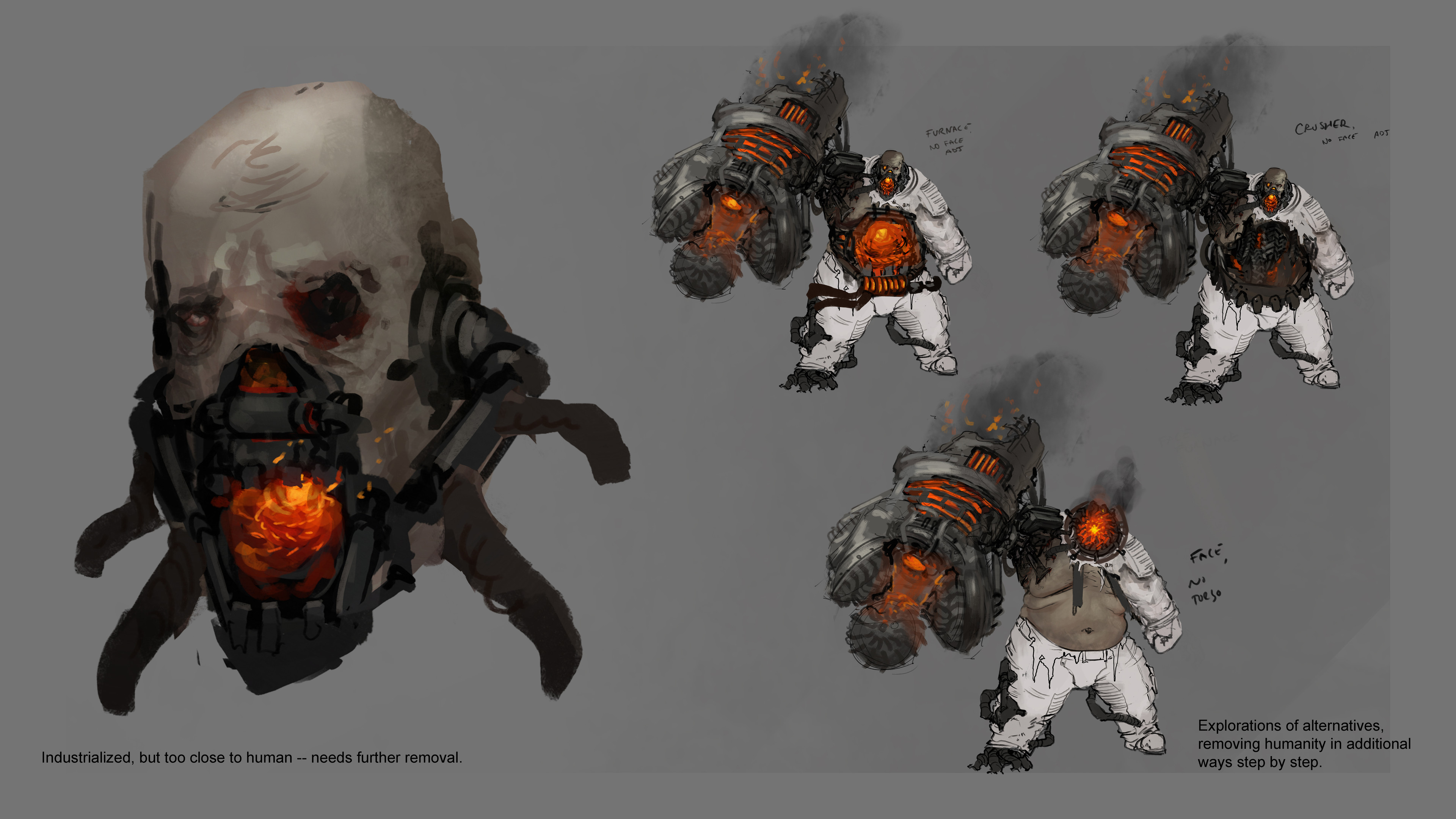 Midpoint of face, still not inhuman enough -- further explorations to be more removed from human and closer to the terraforming technology of the corrupting computer core. 