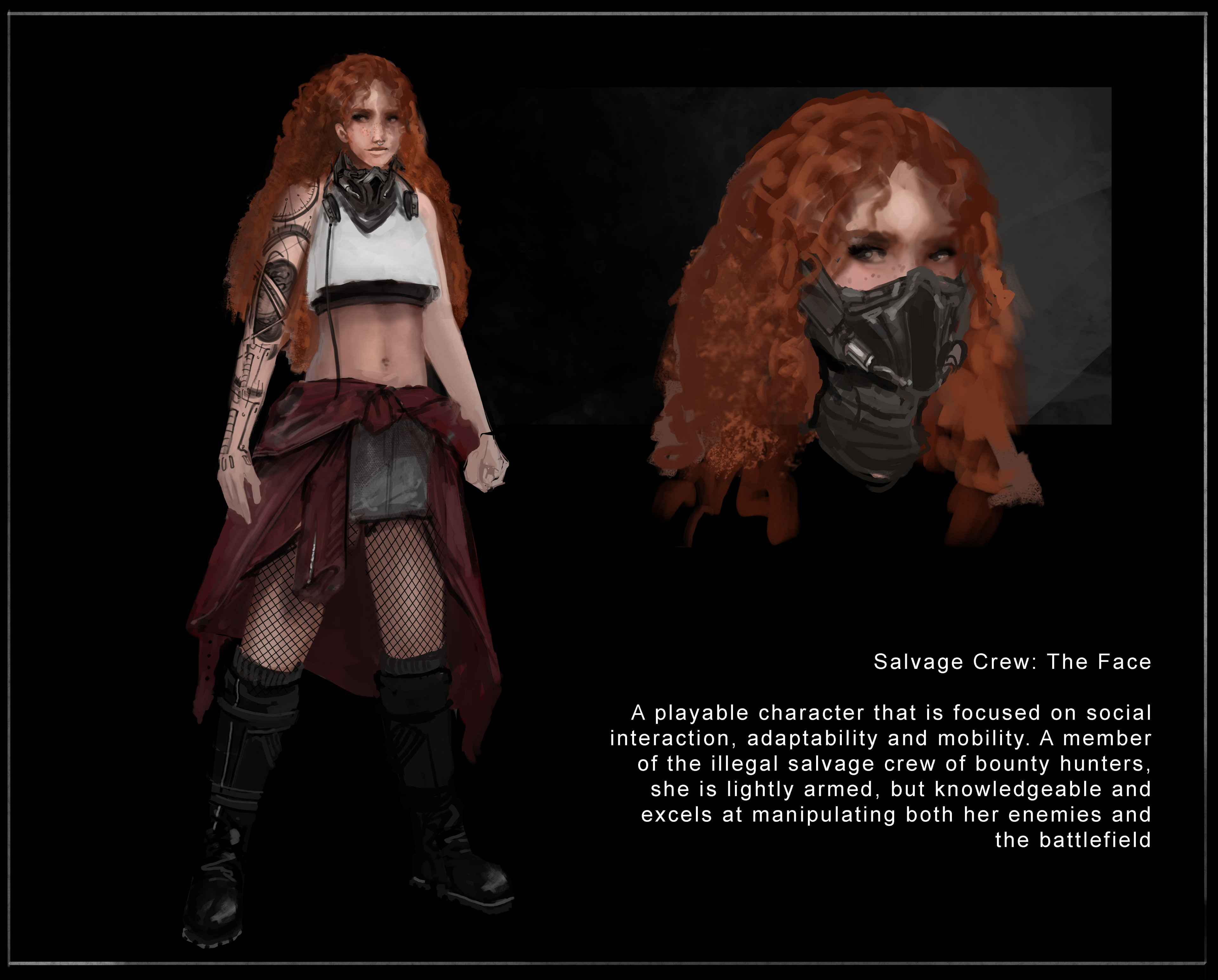 The final design, including how the mask sits on the face.