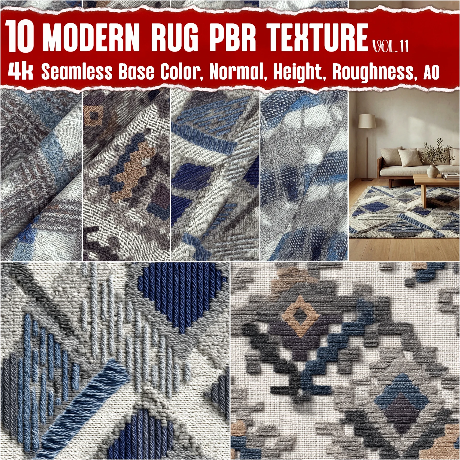 Banafshe Ghanbari - Modern Rug VOL.11 | 4K PBR Textures