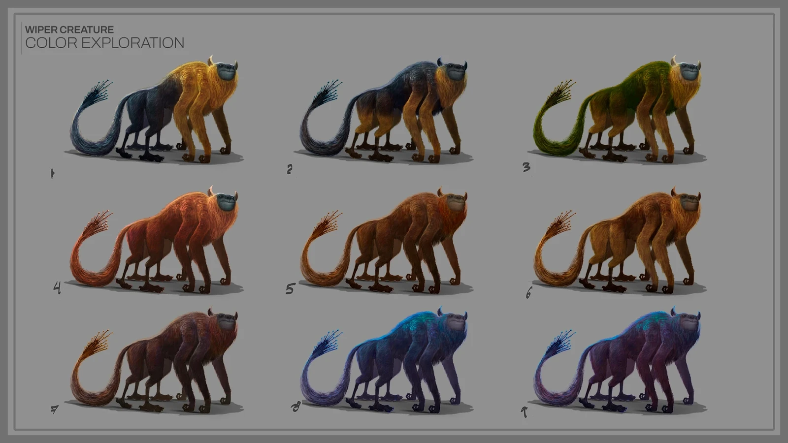 For the color scheme, I was inspired by several primates, and from there I stretched a bit towards things more from the world of fantasy.