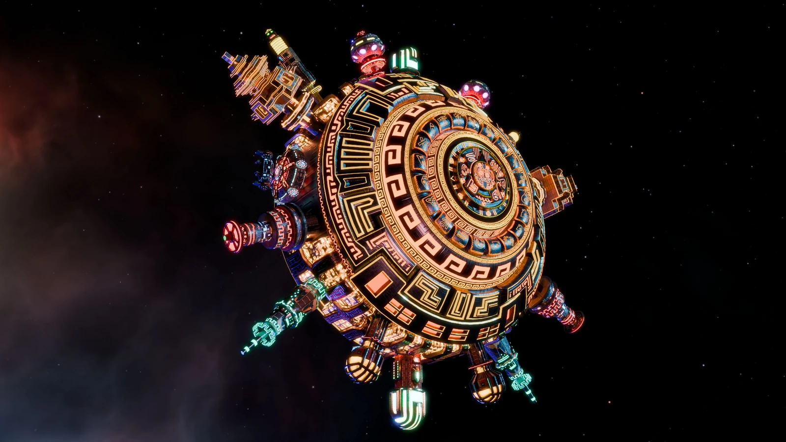 Satelite espacial basado en el calendario Mexica del Sol. Muchas de las naves espaciales están basadas en cosas de la cultura mexicana.