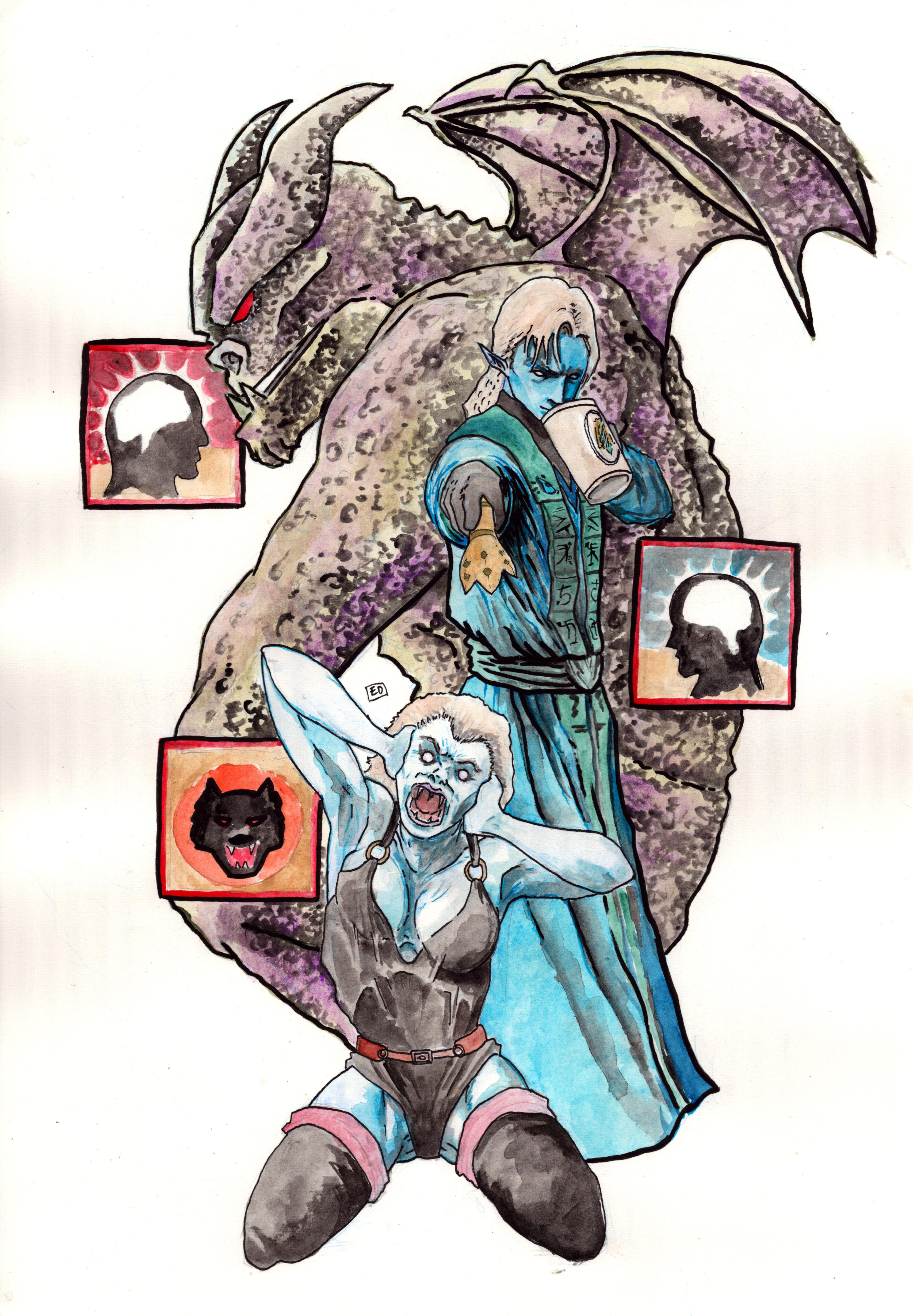 Gouache and ink on paper. 