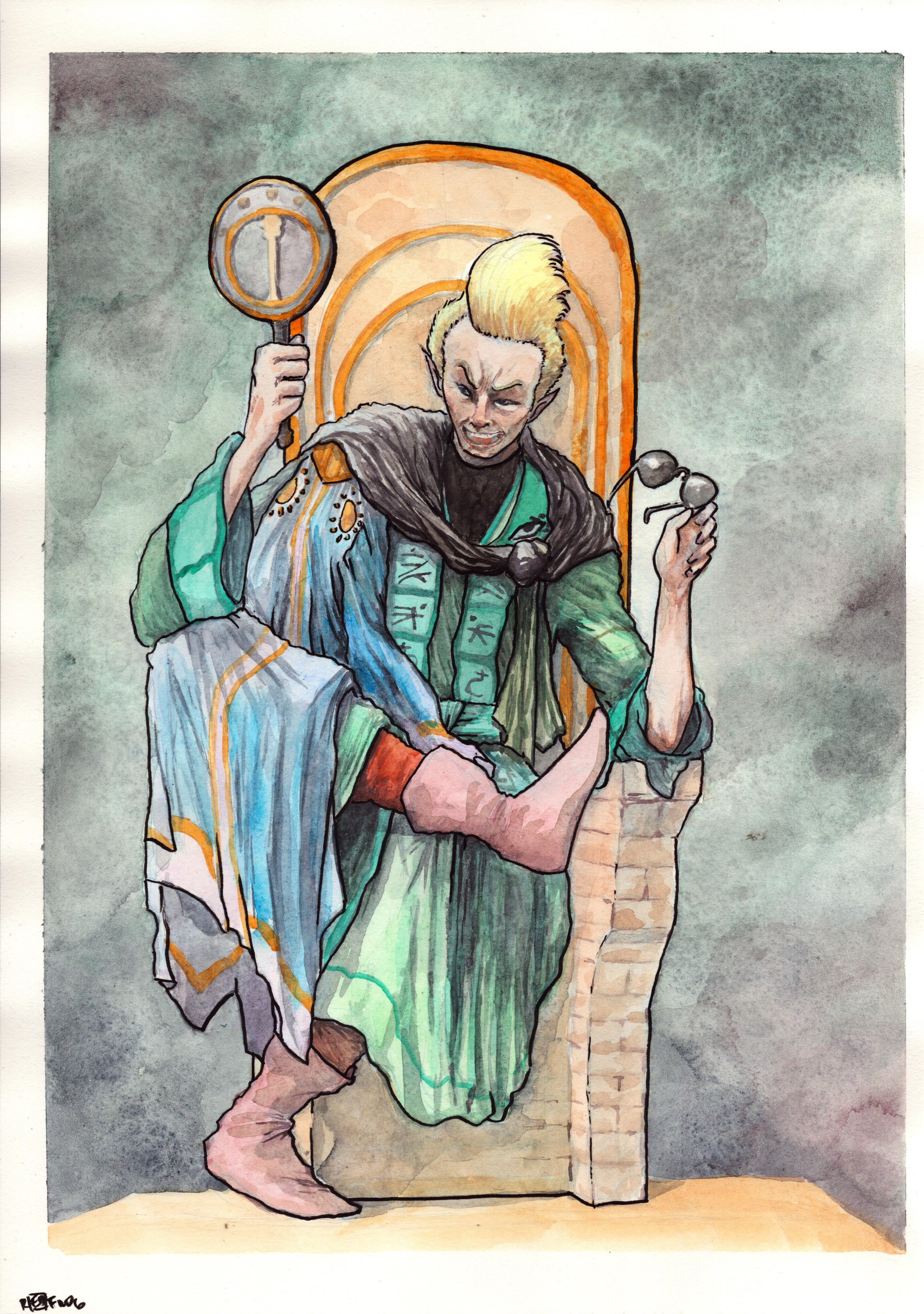 Gouache and ink on paper. 