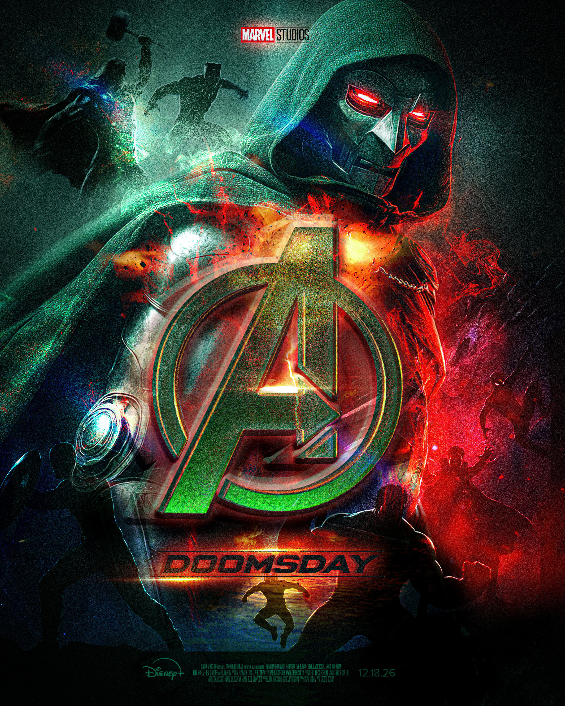 Key art concept for Avengers: Doomsday.
Built around mythic scale, contrast, and a darker cinematic tone.