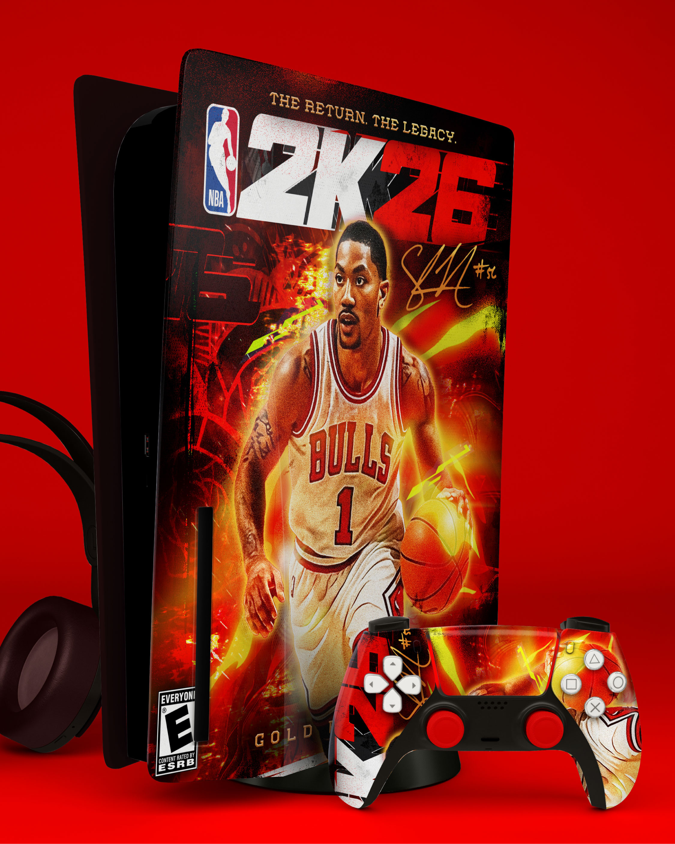 Premium Gold Edition packaging designed for next-gen console presentation. Branded console and controller skins extending the cover identity.