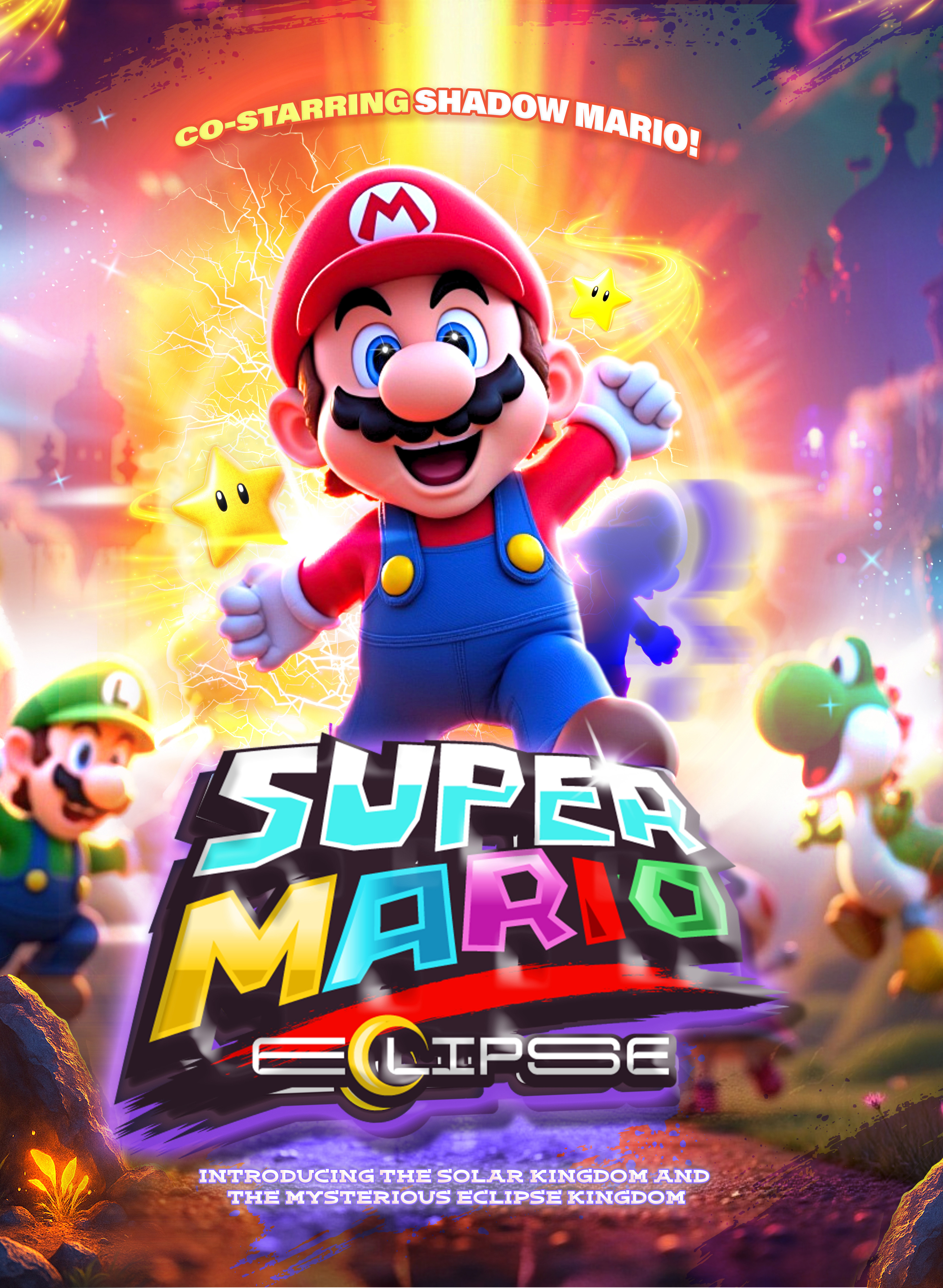 Primary theatrical one-sheet concept for Super Mario: Eclipse, designed with modern animated film marketing and IMAX-scale impact in mind.