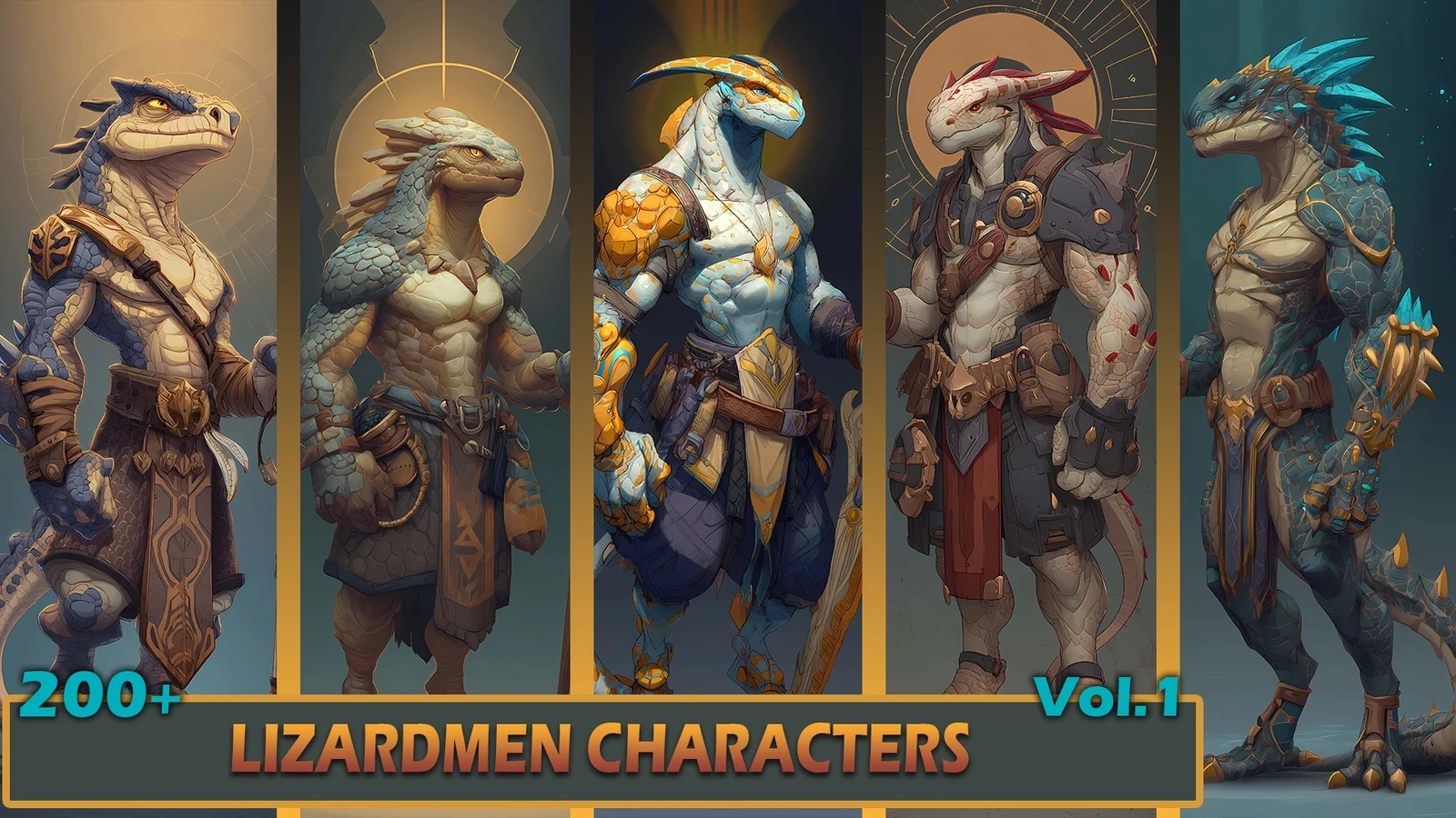 gorgeous concept art of lizardmen warriors.