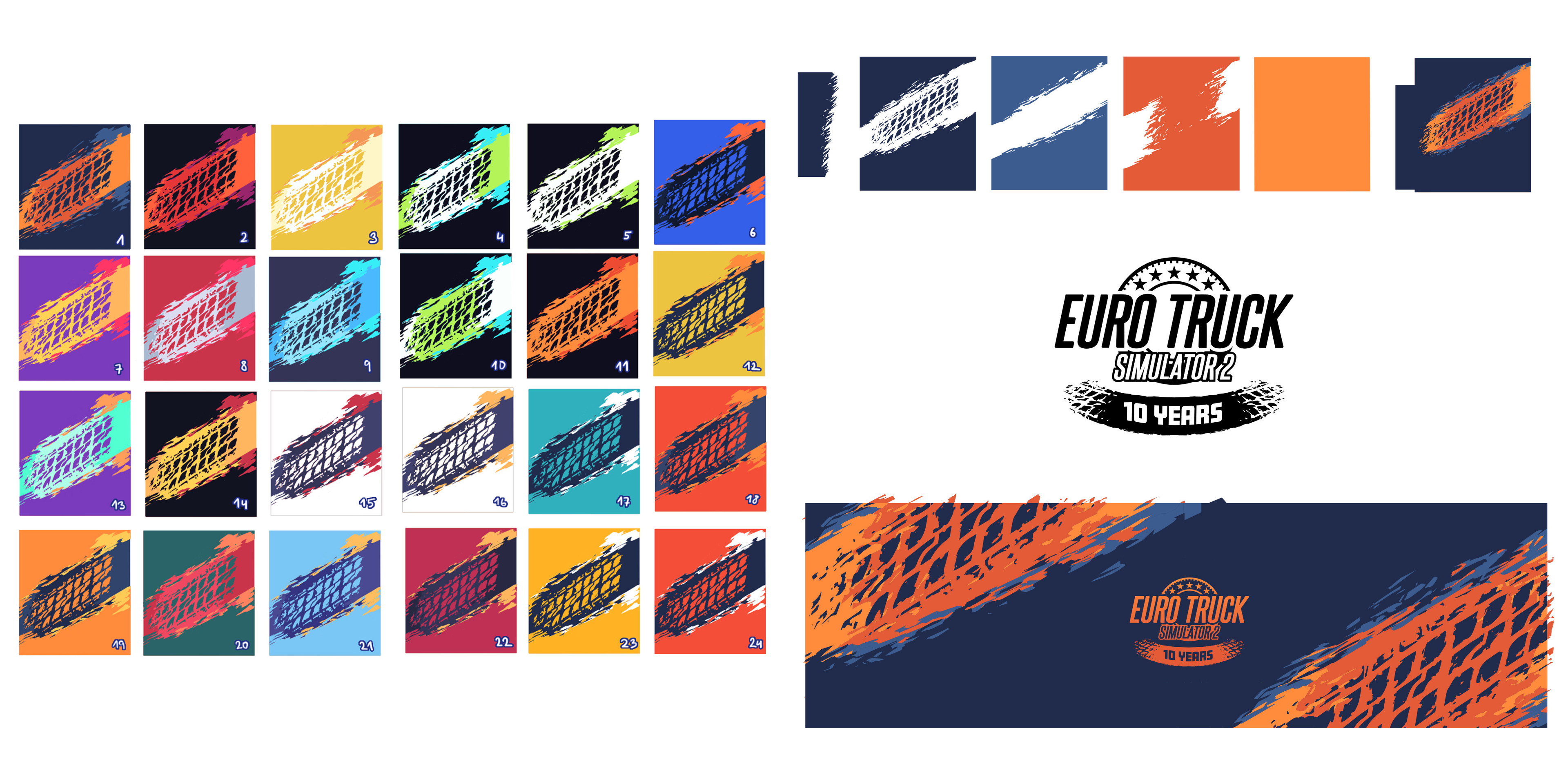 Color palette experimentation + final, cleaned up design. The logo has been changed as well to a more simple design.