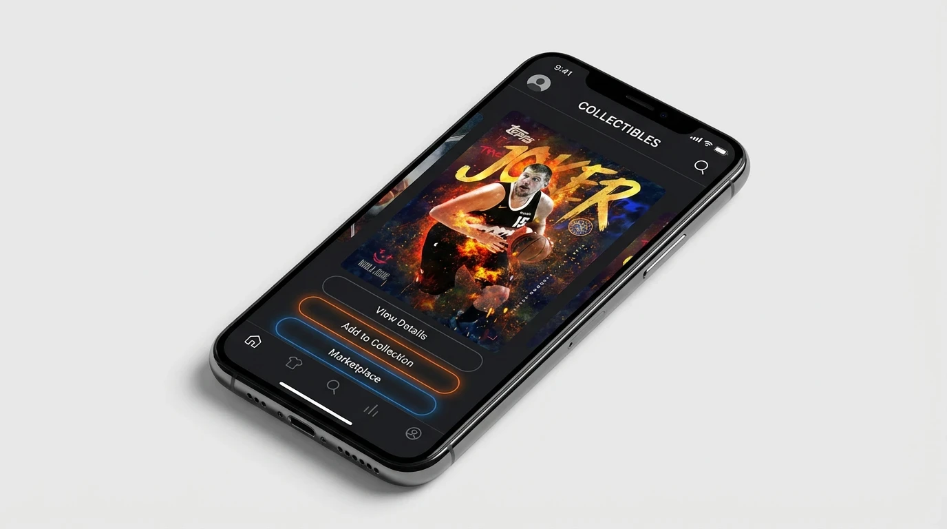 Mobile product preview concept showing how the “The Joker” card artwork translates into a digital collectible experience, optimized for app-based browsing, drops, and sharing.