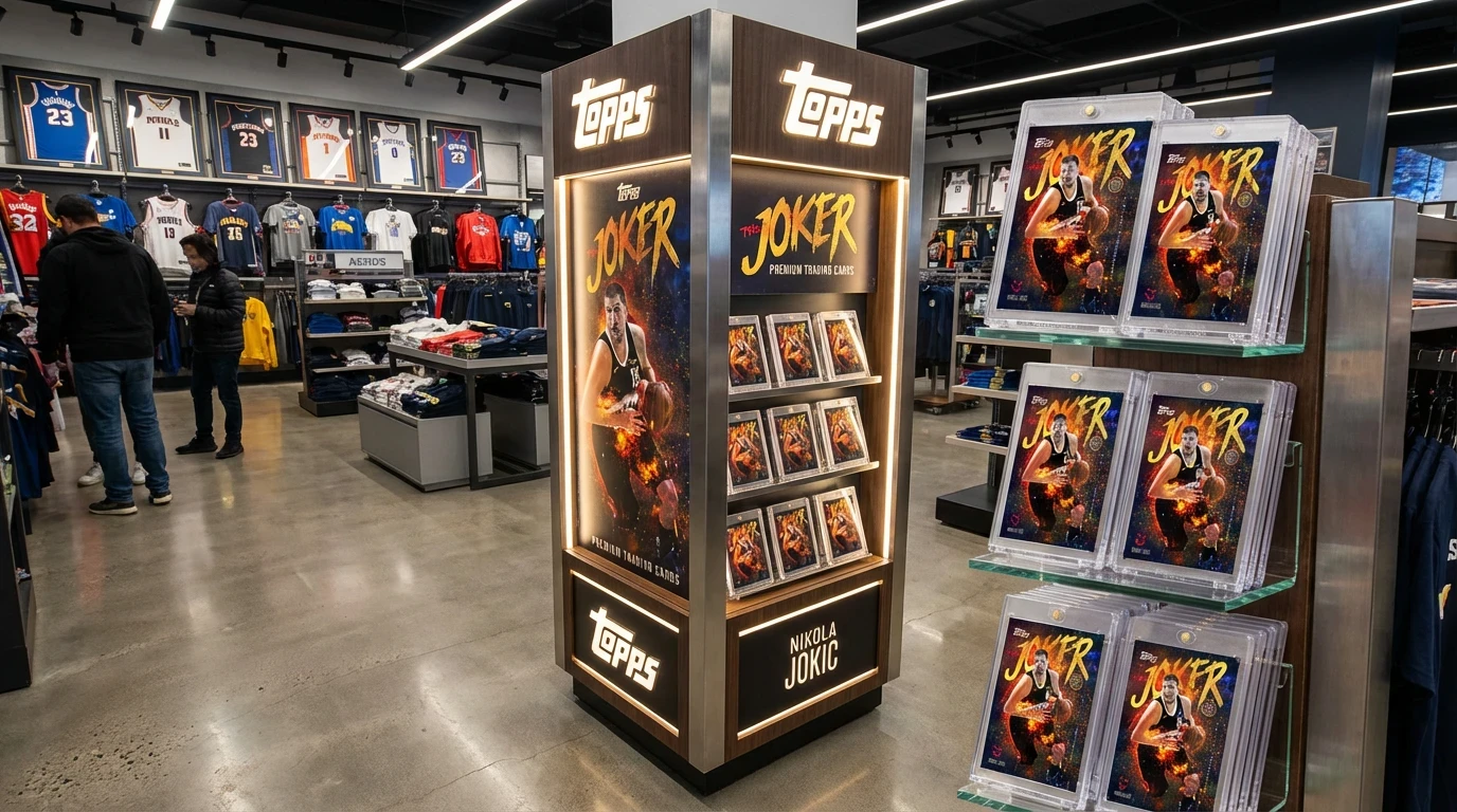 In-store retail display concept demonstrating how the trading card series could live within a physical retail environment.