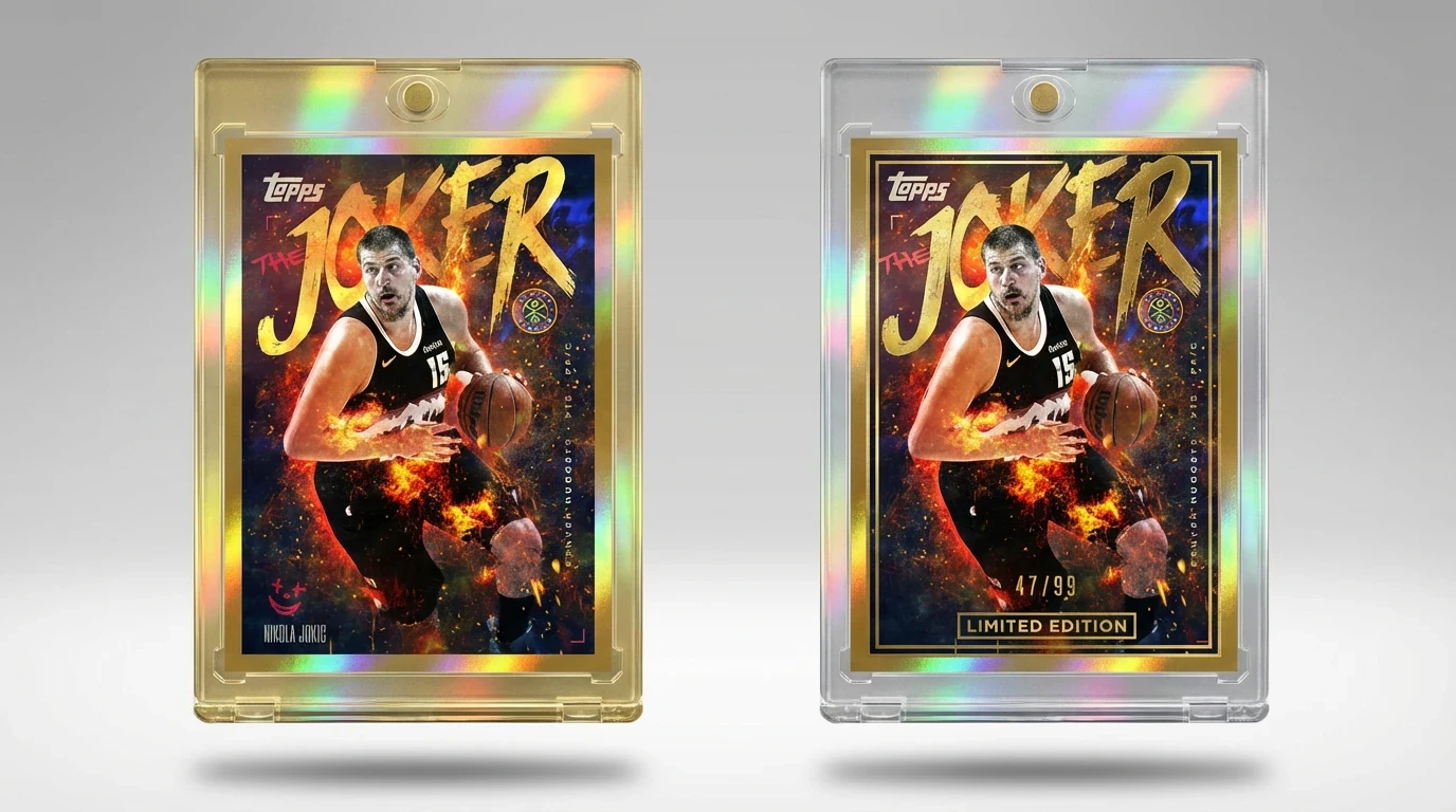 Protective case visualization inspired by graded trading cards, reinforcing rarity, collectibility, and long-term value.