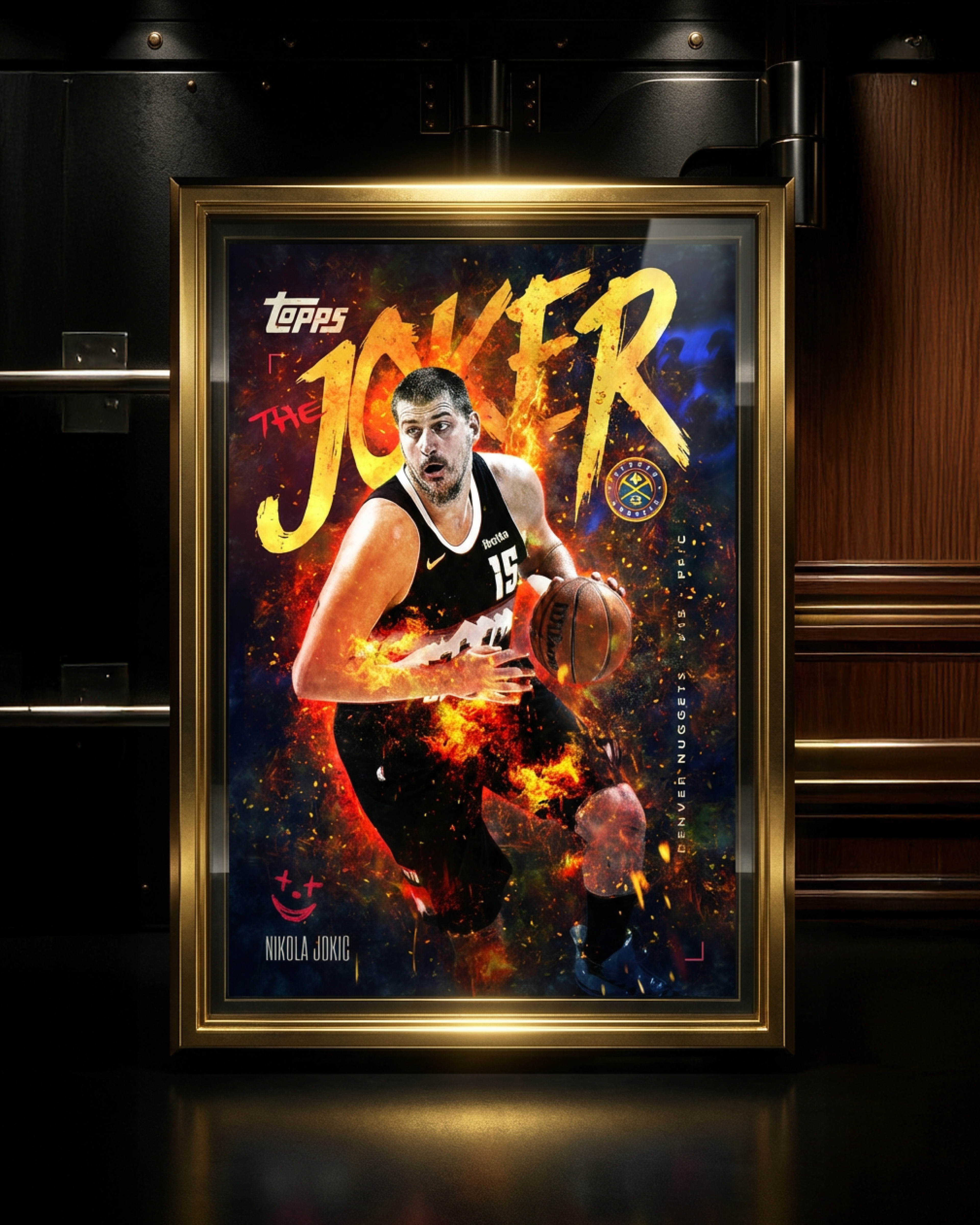 Vault gallery-style framed presentation exploring how the card artwork translates into a high-end display format, emphasizing its value as both sports memorabilia and wall-ready art.