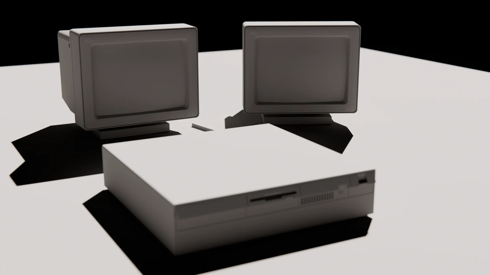 Clay model of dual IBM 8513 Monochrome monitors with IBM Model 30 CPU.