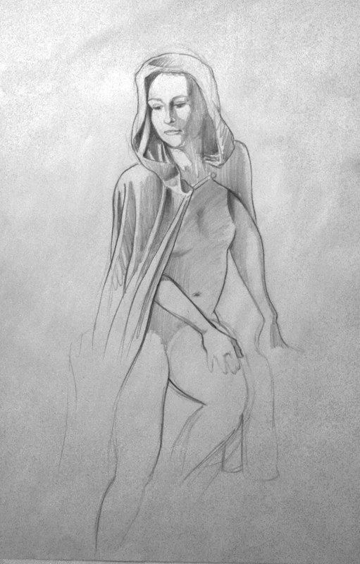 Graphite of live model on newsprint