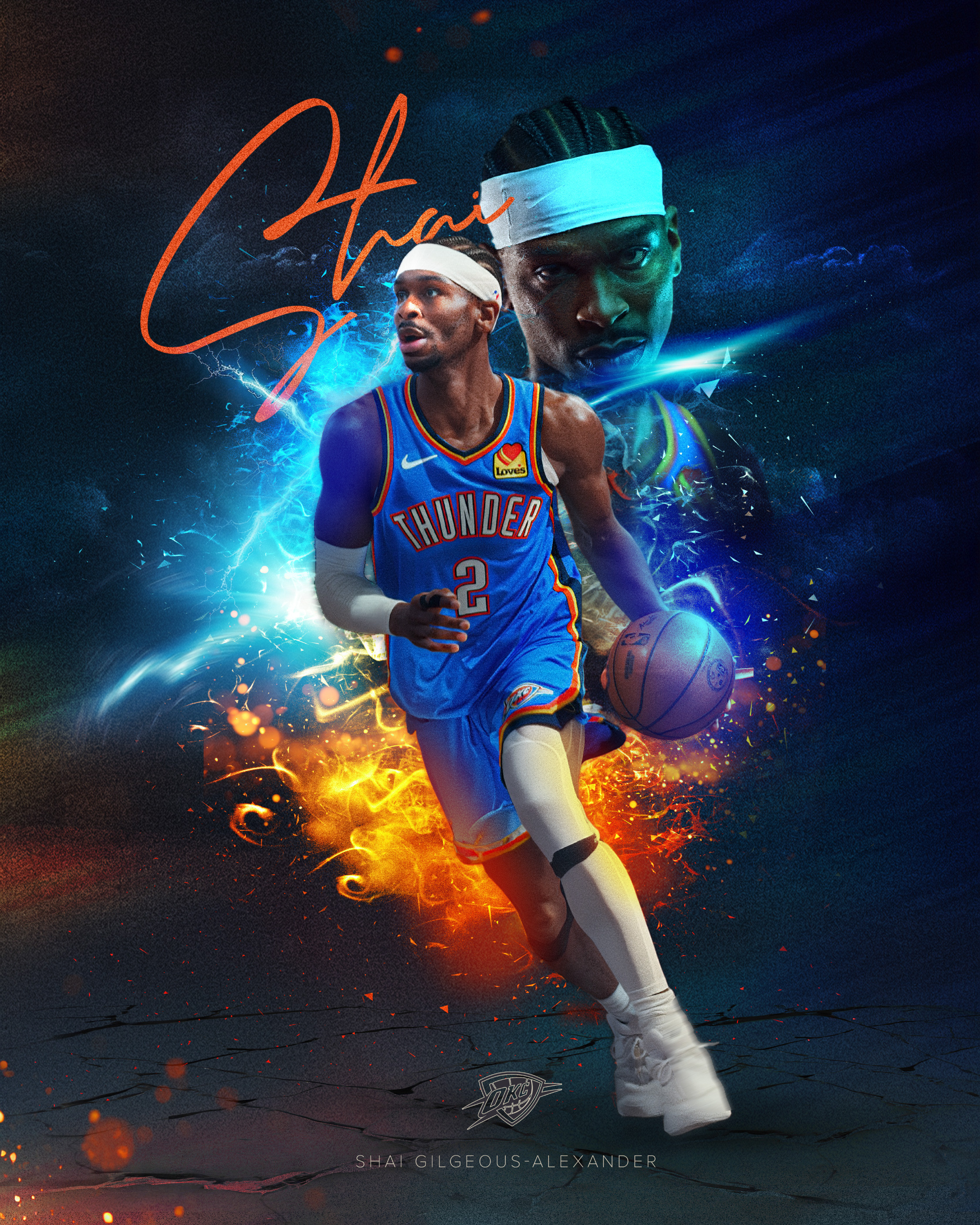 Primary card artwork featuring a cinematic, energy-driven portrait of Shai Gilgeous-Alexander.
The composition blends motion, lighting, and elemental effects to reflect his explosive yet controlled style of play