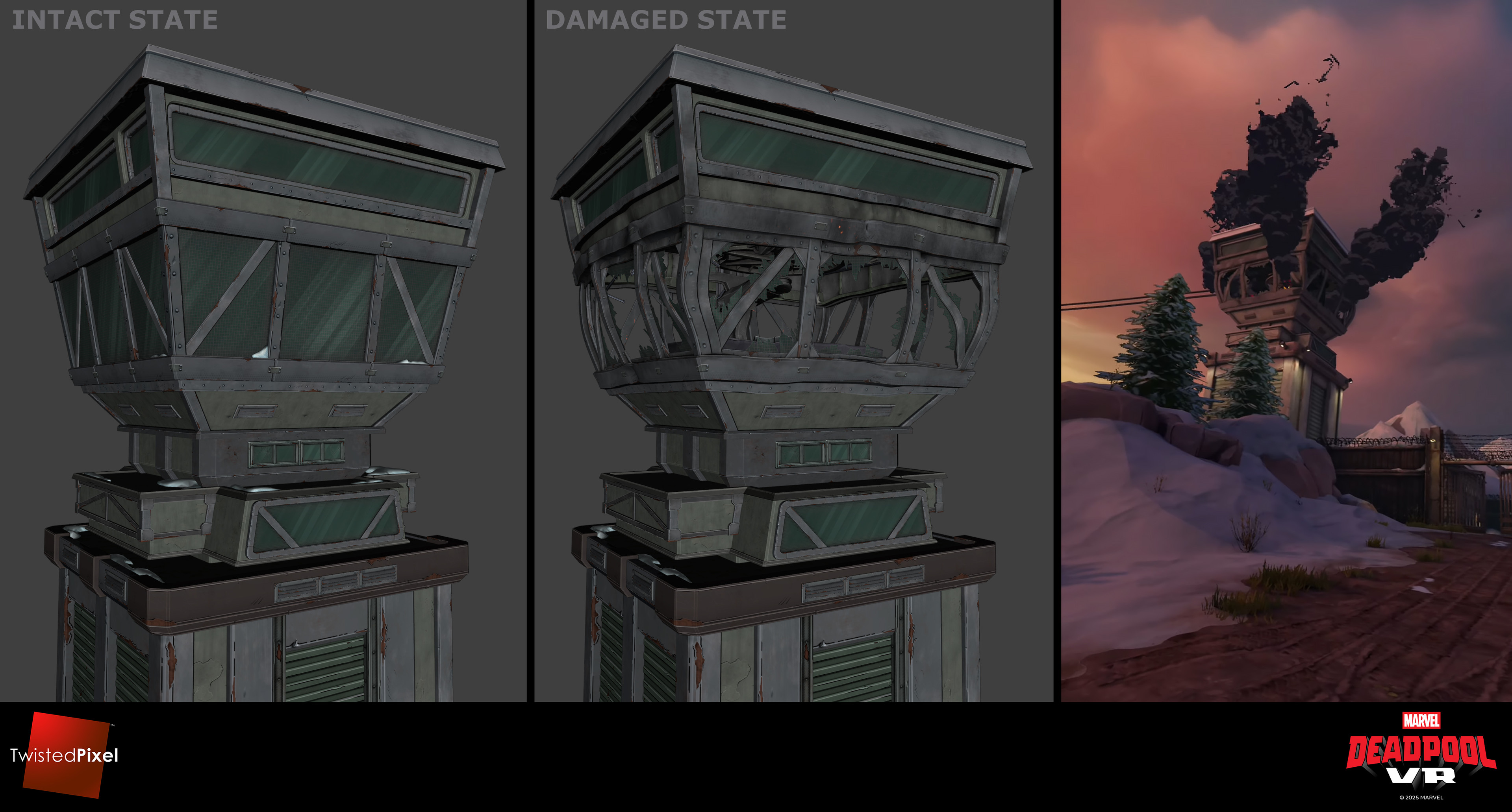 I created the windows and window frames of this tower, and I did the expolsion-damaged version
