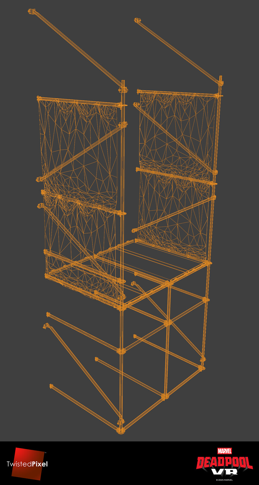 Wireframe view of one section of scaffolding
