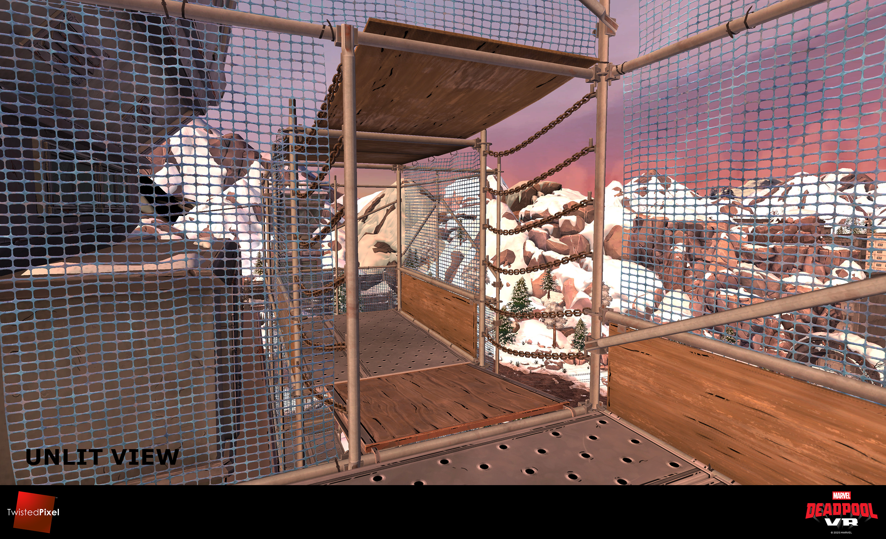 I thought the chains were a good way to create a barrier between two sections of scaffolding, but they eventually got removed from the game
