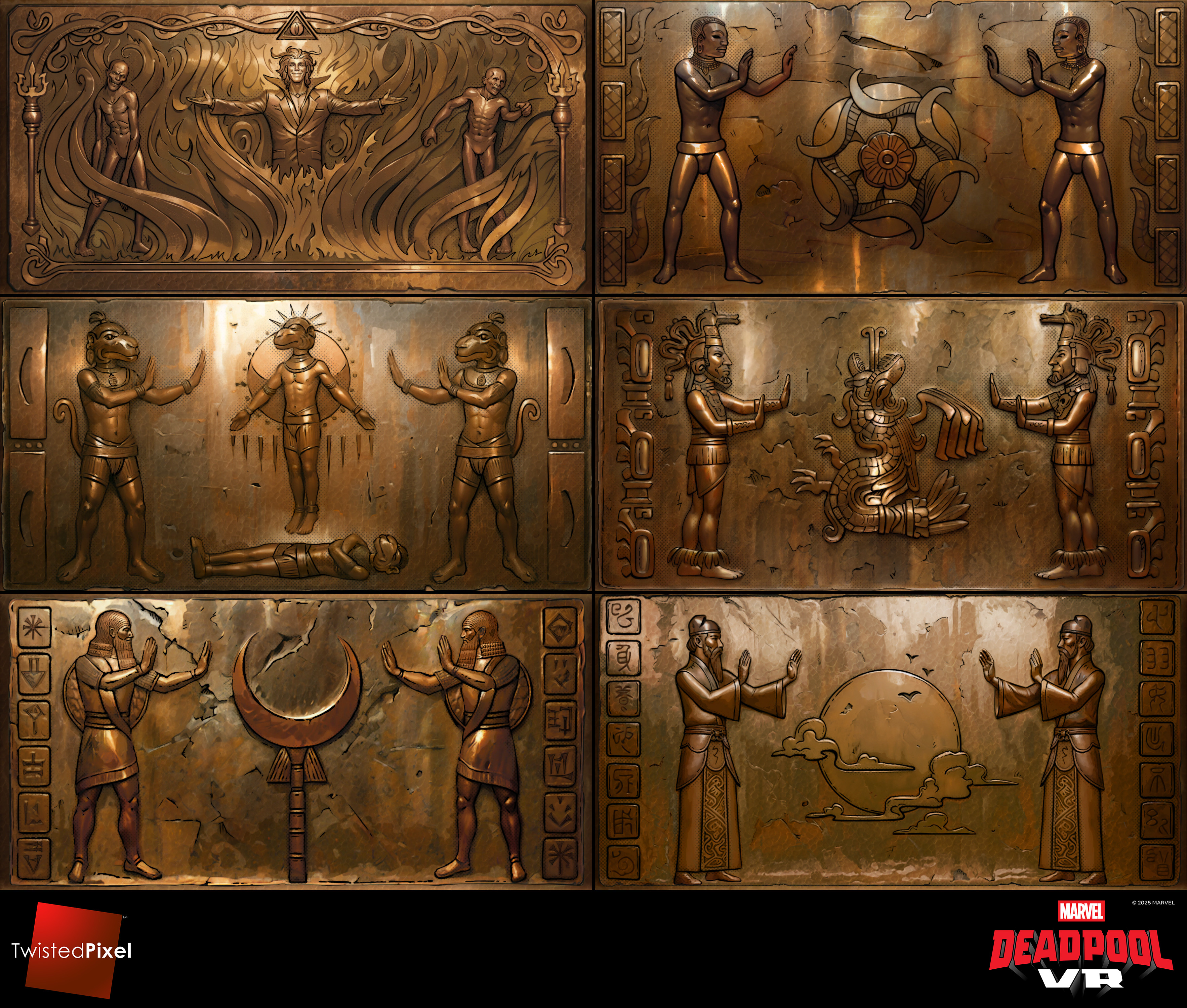This is six of eight copper bas reliefs created for the elevator room